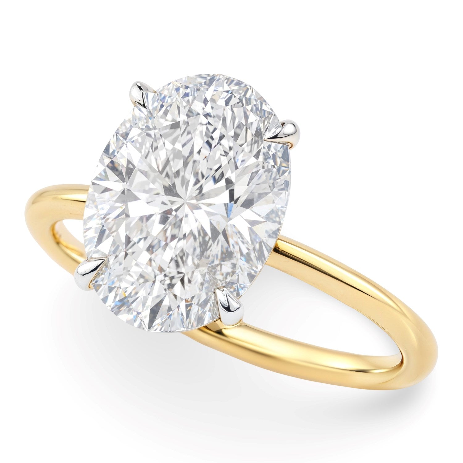 5 Carat Oval Lab Grown IGI G/VS1 Diamond Solitaire Ring in 14K Yellow Gold