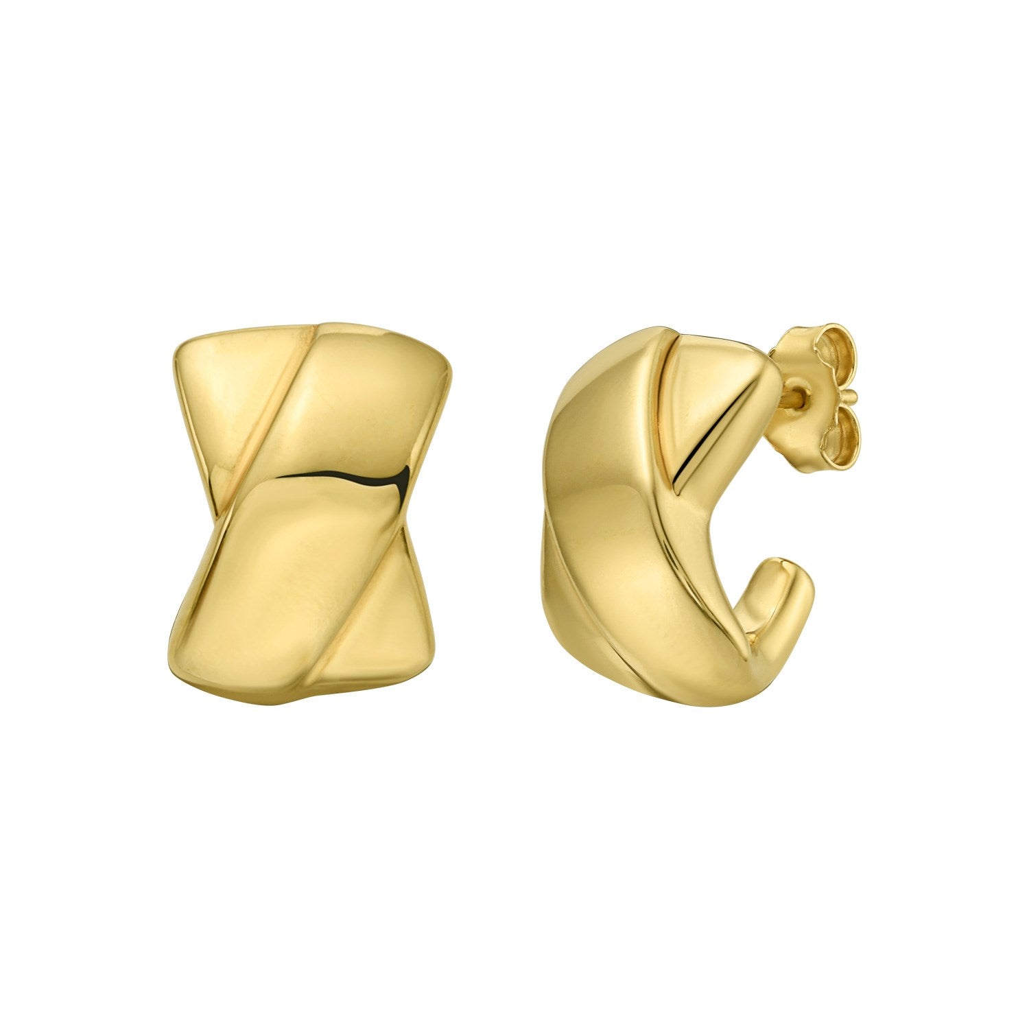 14K Yellow Gold Puffed X C Hoops Earrings