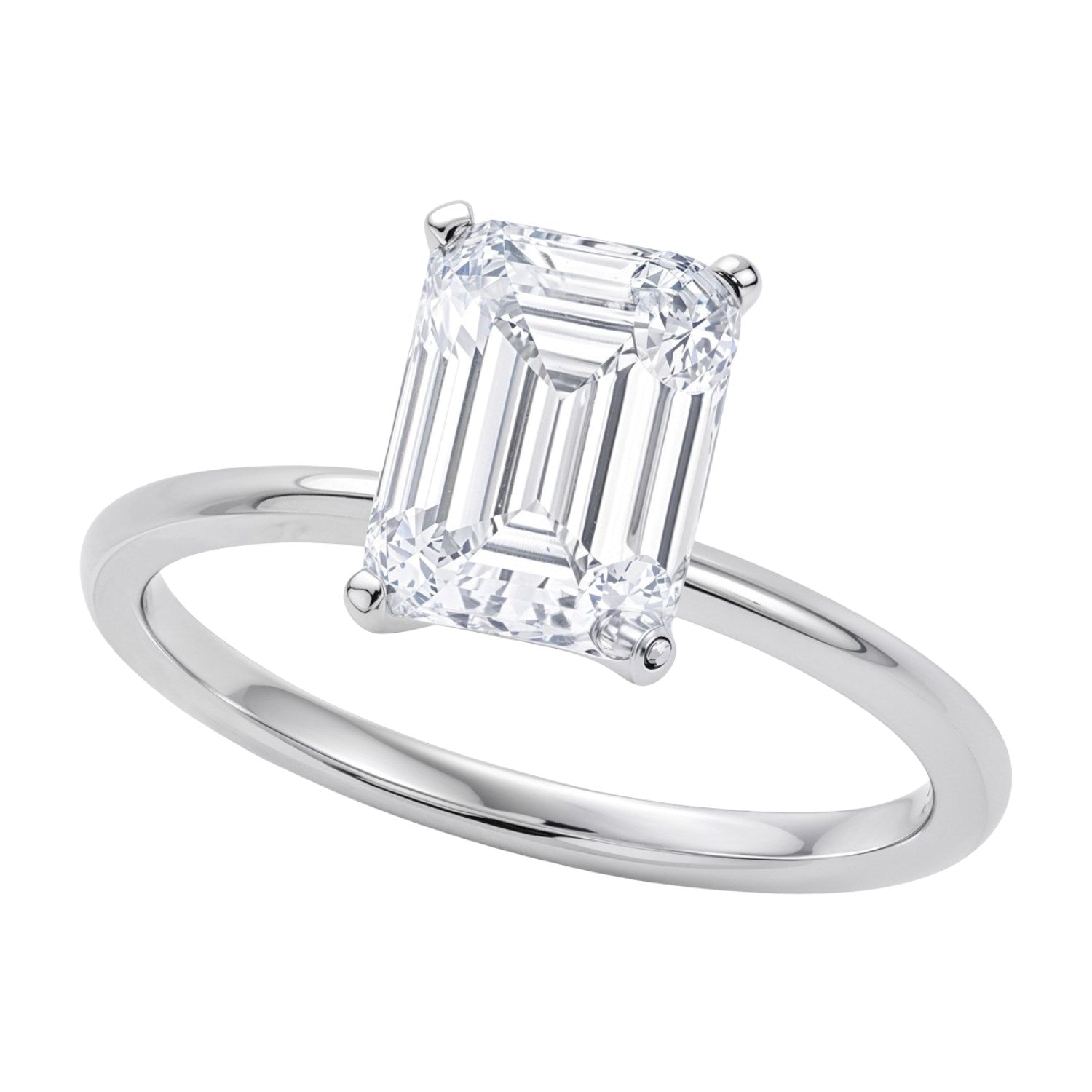 2 Carat Emerald Lab Grown IGI G/VS1 Diamond Solitaire Ring in 10K White Gold