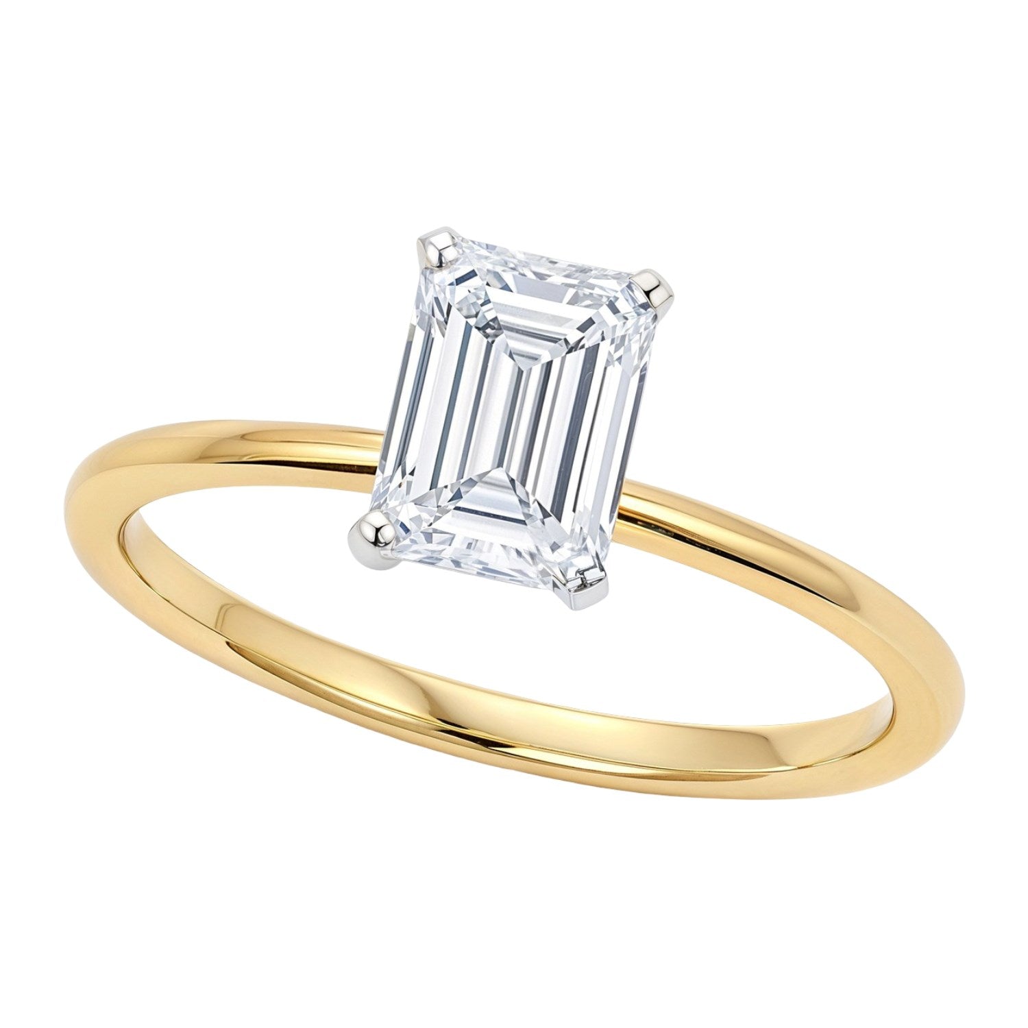 1 1/2 Carat Emerald Lab Grown IGI G/VS1 Diamond Solitaire Ring in 10K Yellow Gold