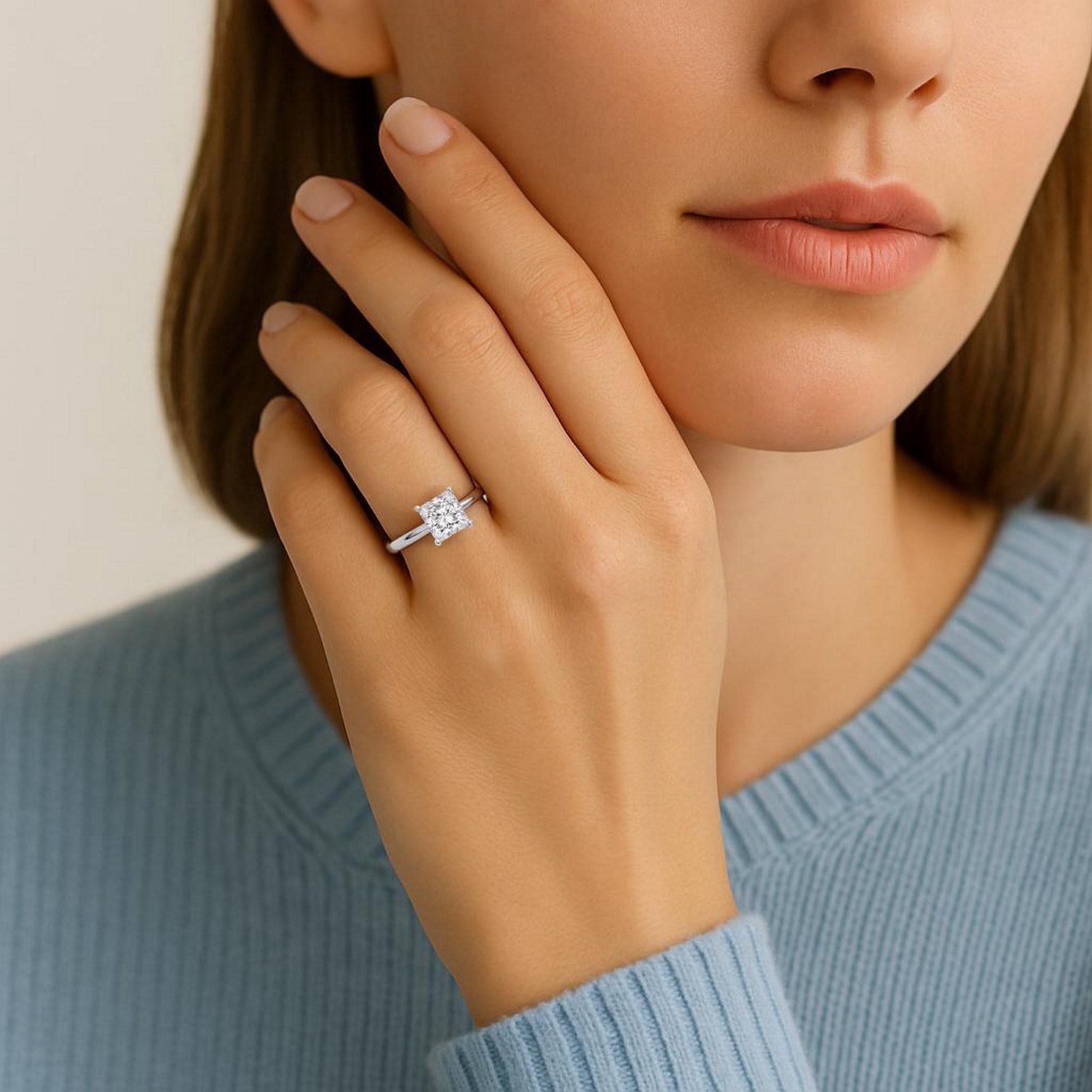 1 1/2 Carat Princess Lab Grown IGI G/VS1 Diamond Solitaire Ring in 14K White Gold