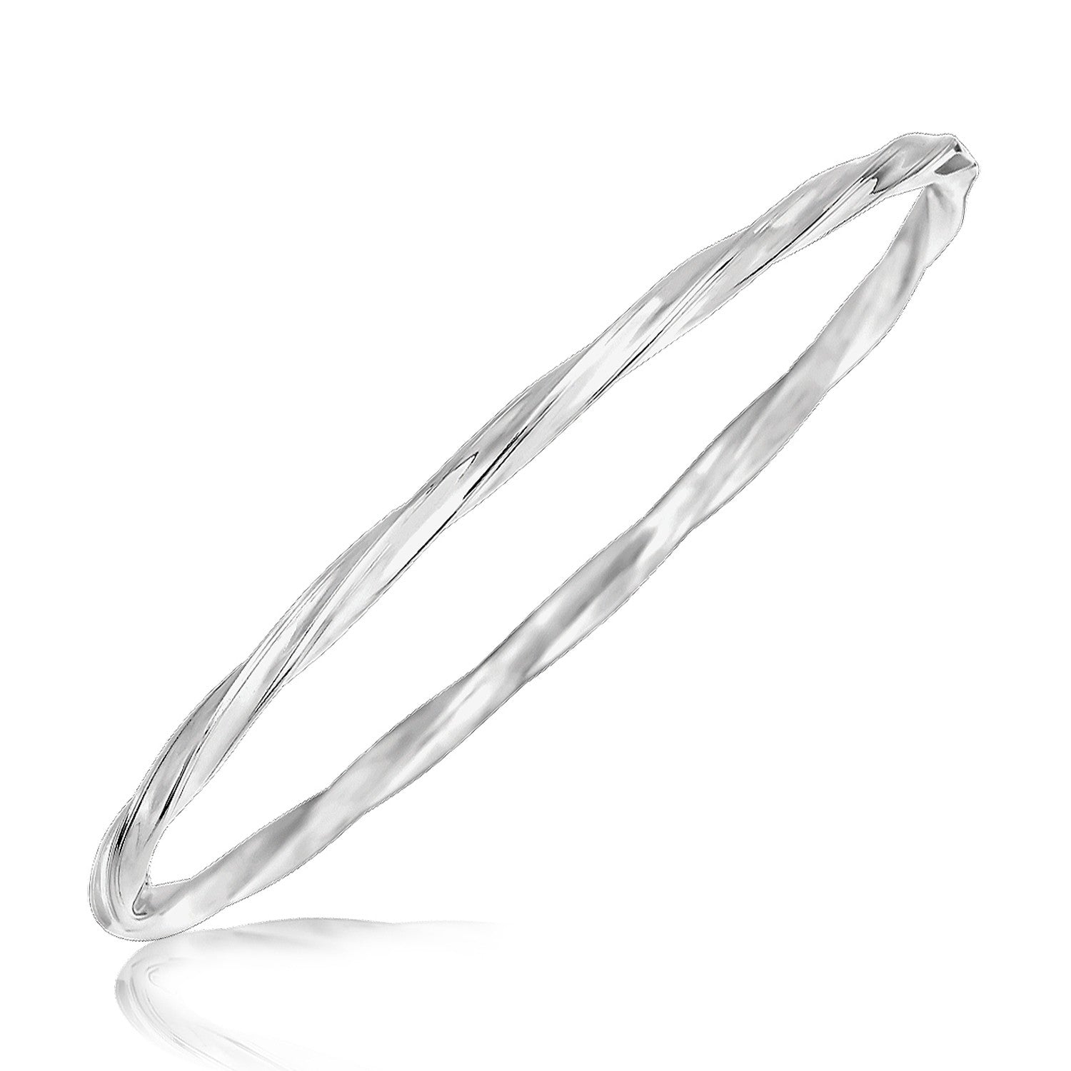 Sterling Silver Rhodium Plated Twist Motif  Bangle