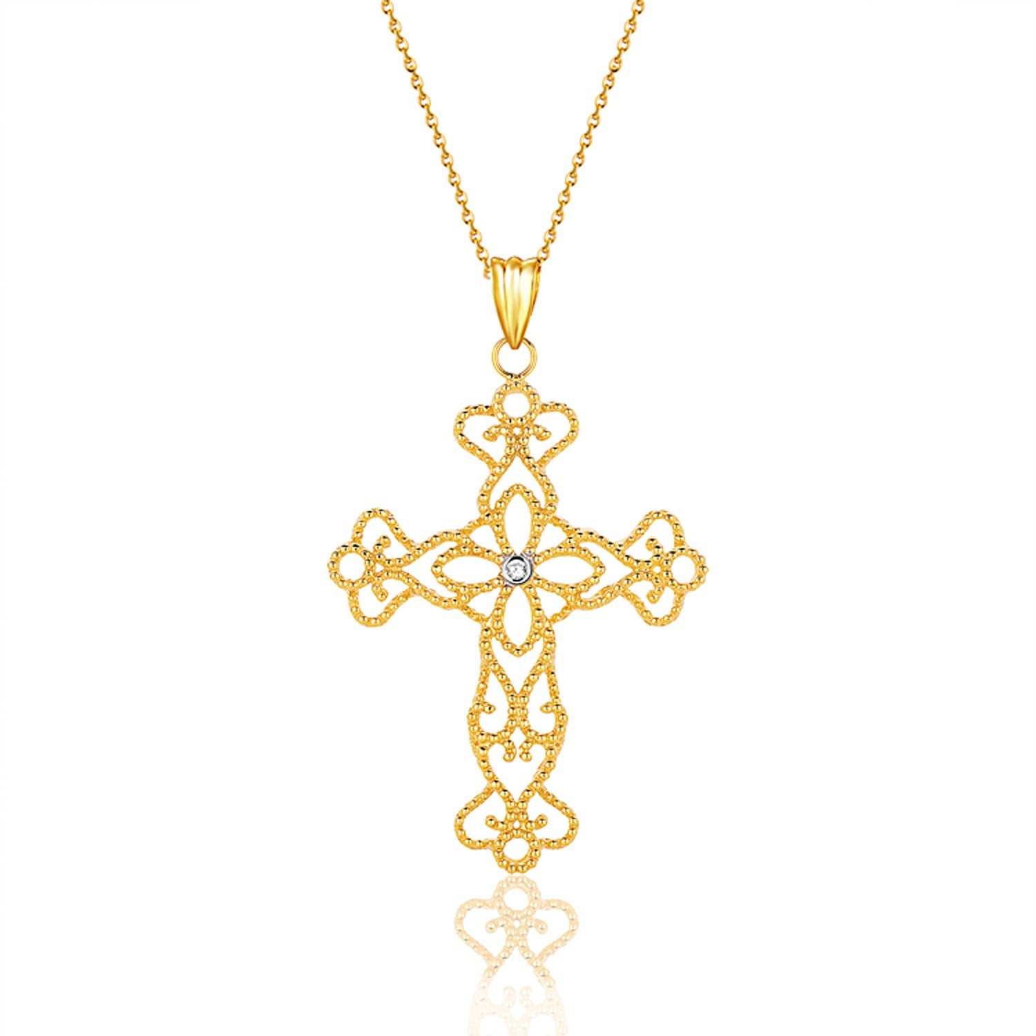14K Yellow Gold Cross Pendant With Diamond