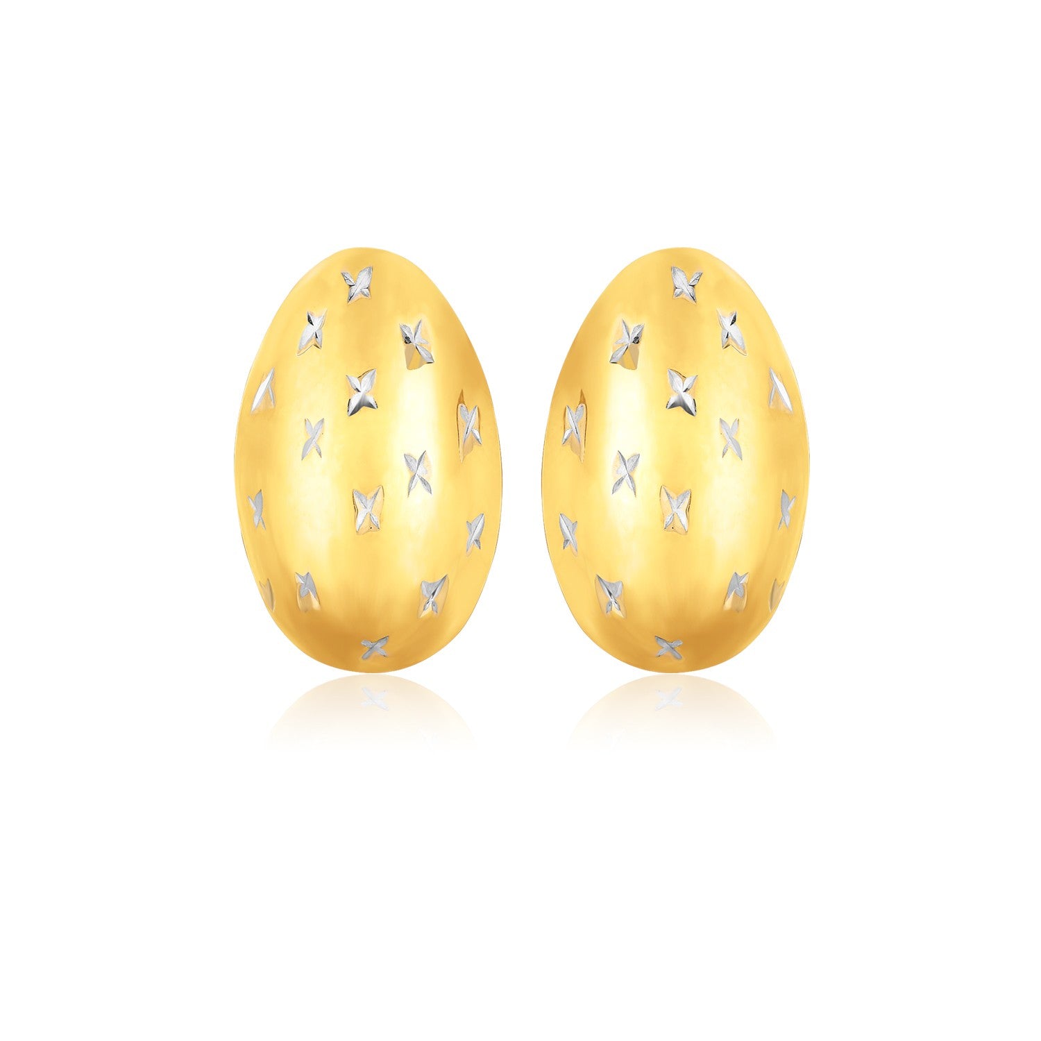 14K Gold Sparkle Kiss Diamond-cut Oval Stud Earrings