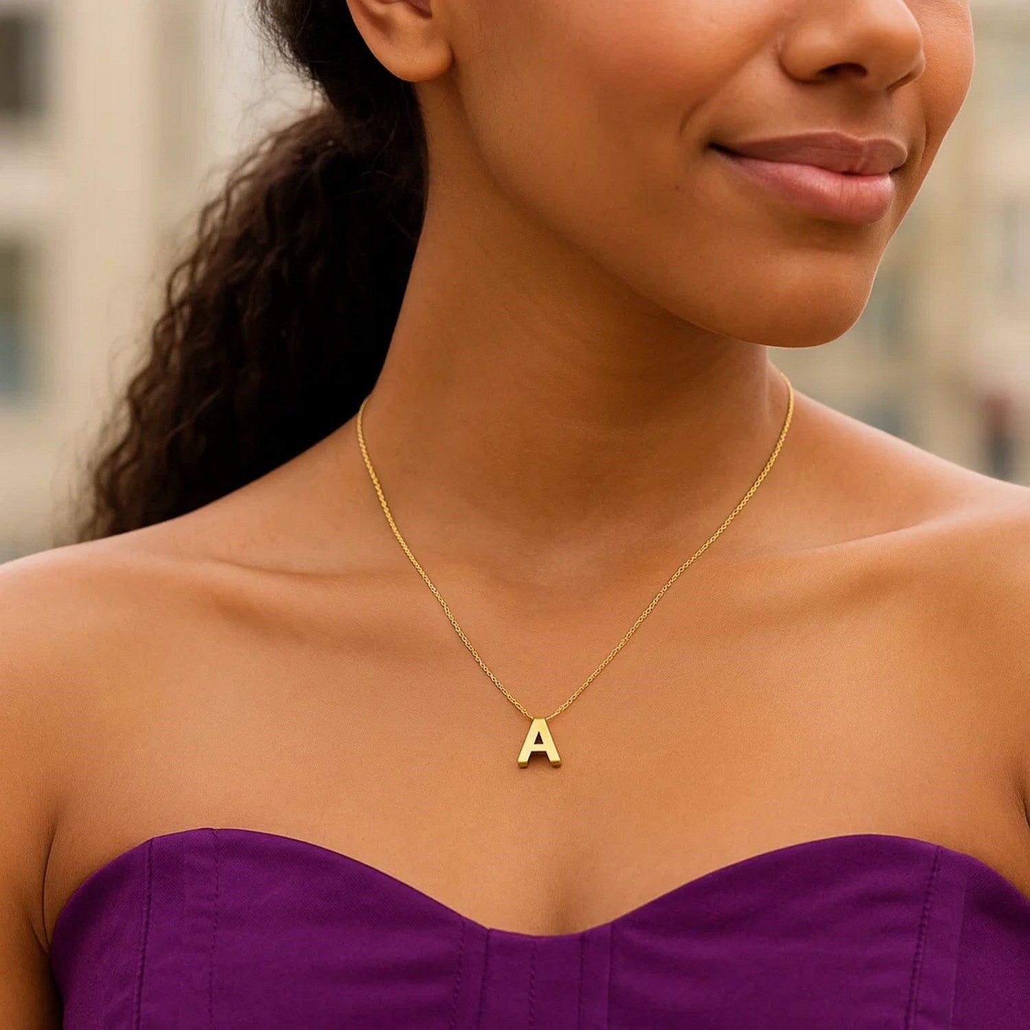 14K Yellow Gold Yours Truly Block Letter Initial Necklace