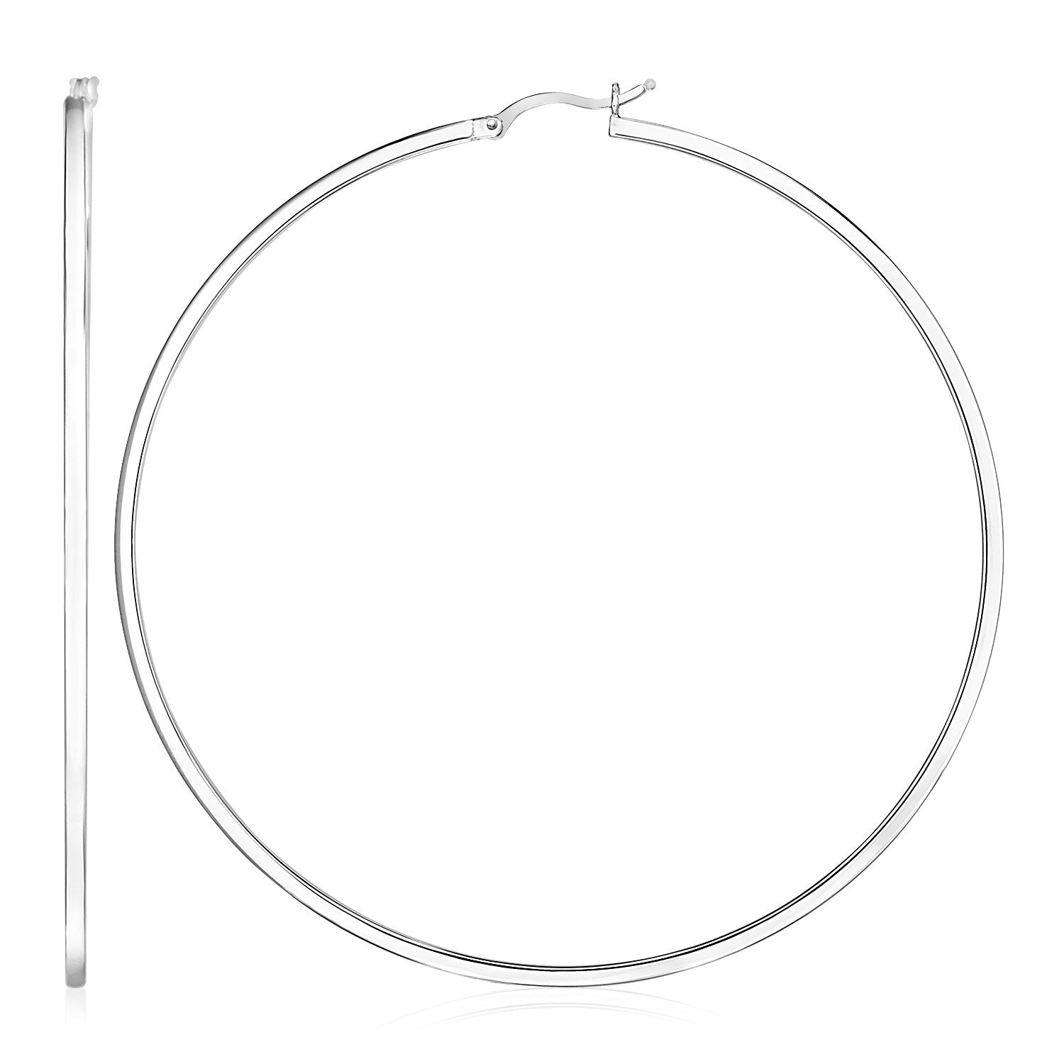 Sterling Silver Large Rectangular Profile Polished Hoop Earrings(75mm)