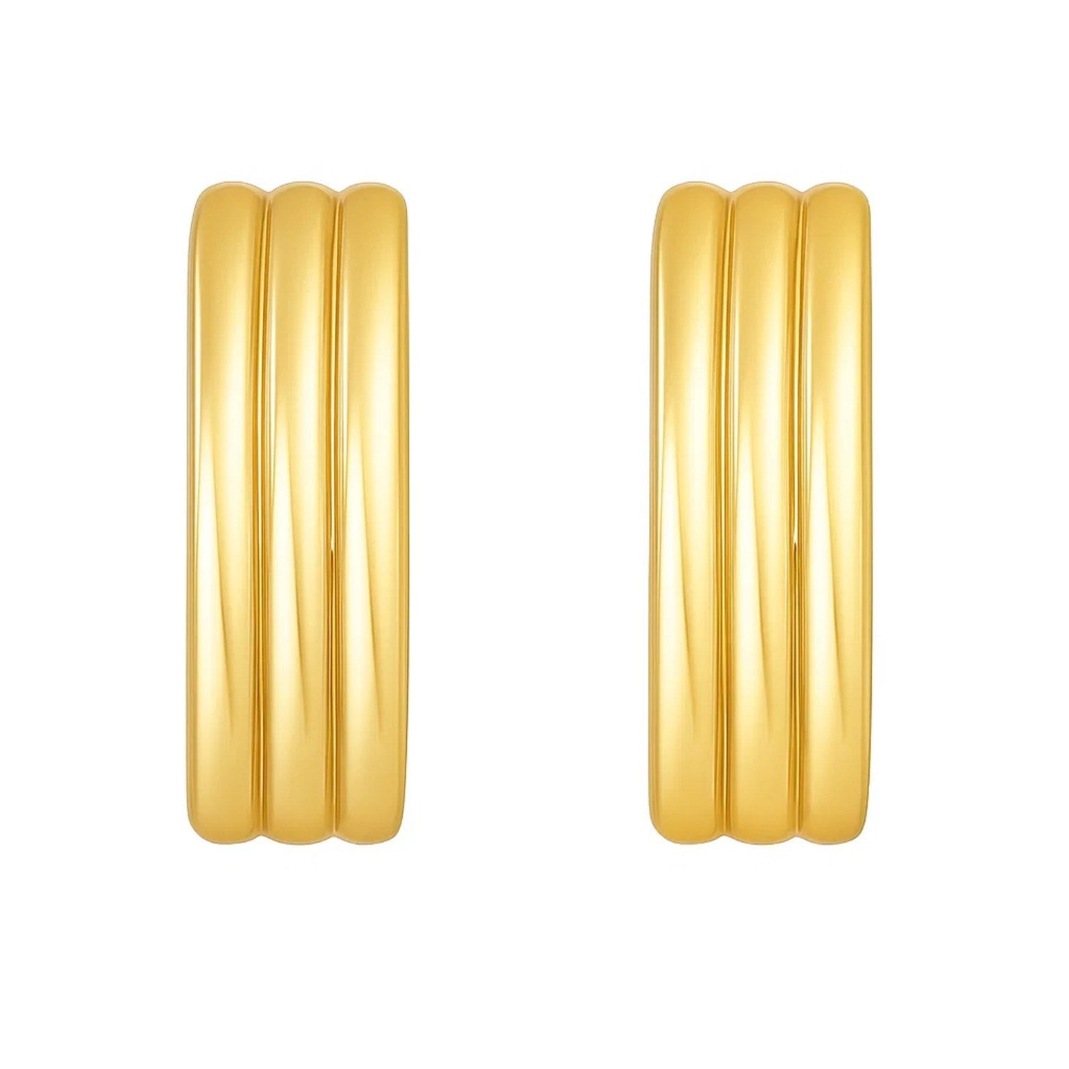 14K Yellow Gold Fancy Oval Triple Row Hoop Earrings