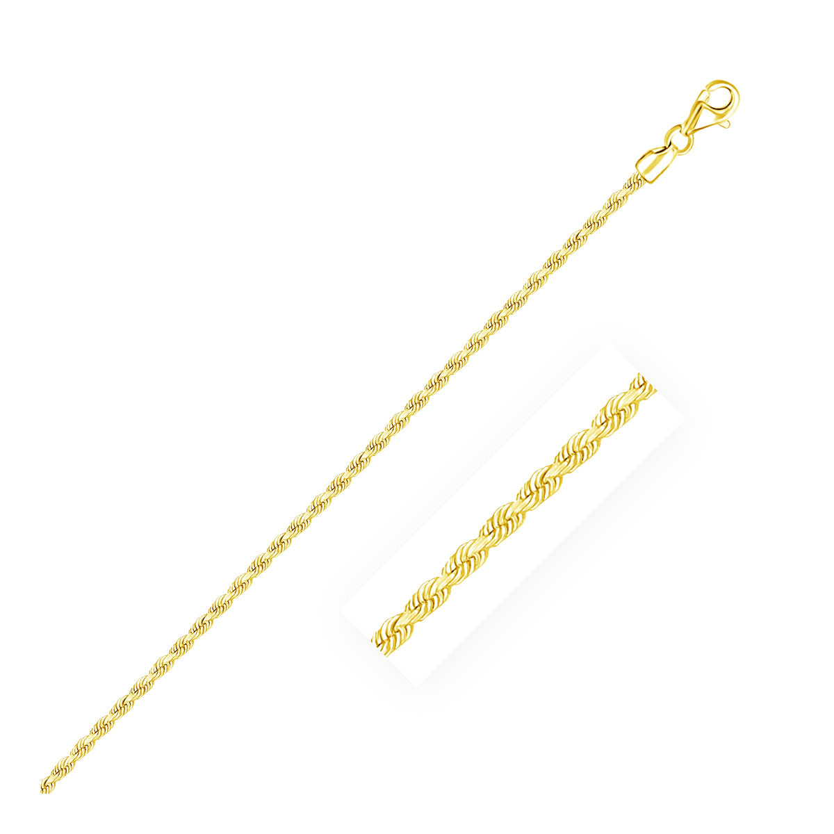 2.25 mm 14K Yellow Gold Solid Diamond Cut Rope Chain