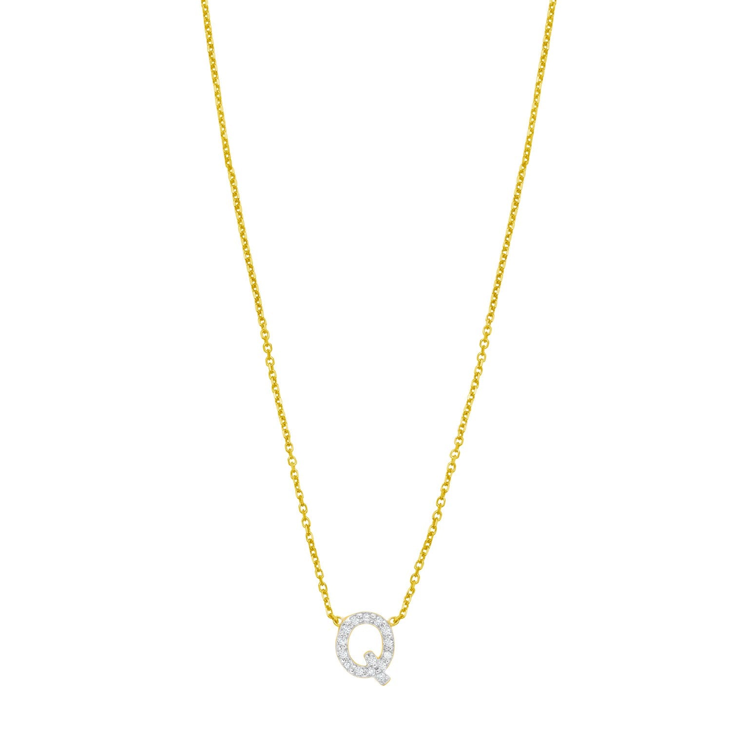 14K Yellow Gold Mini Diamond Q Initial Pendant Necklace