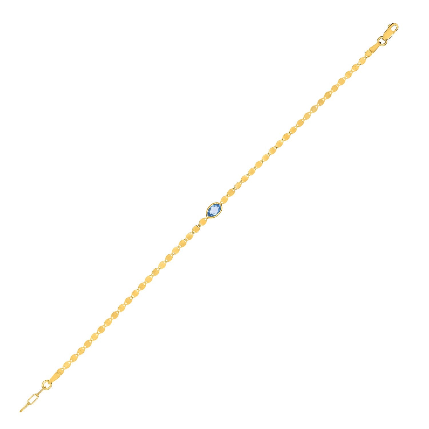 14K Yellow Gold Blue Topaz Mirrored Chain Bracelet (2.20 mm)
