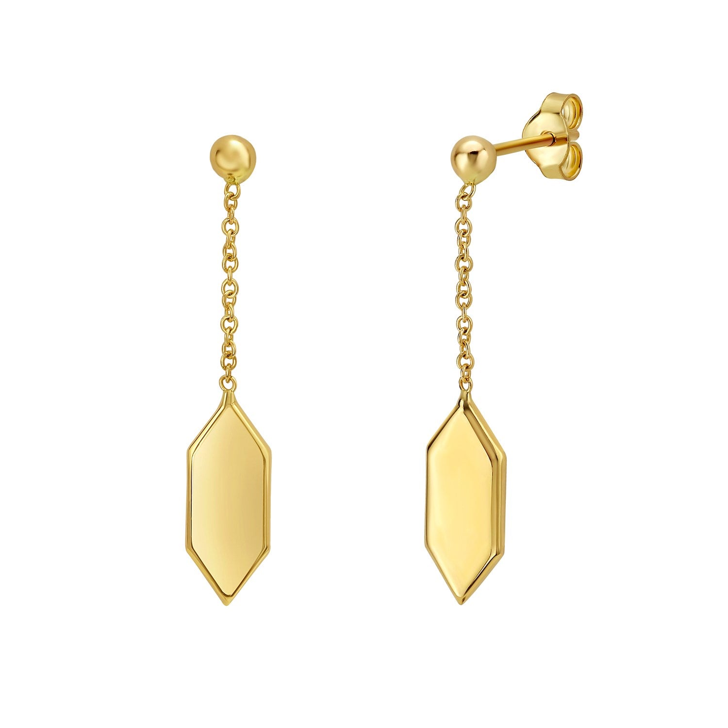 Hexagon Drop Earrings in 14K Yellow Gold