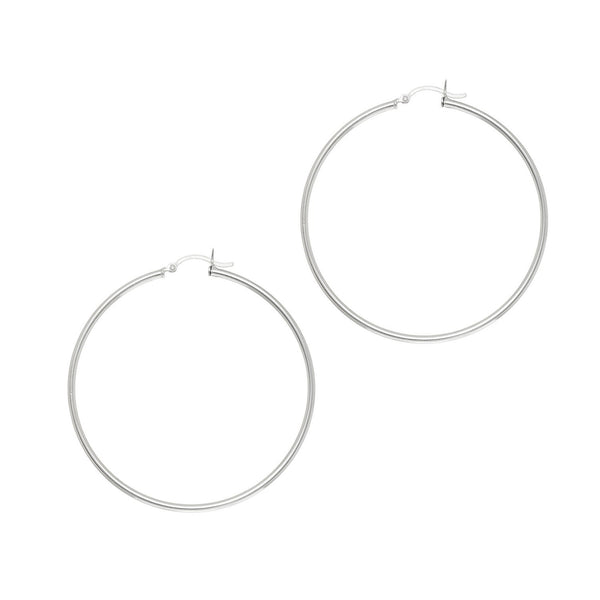 Rhodium Plated Hoop Earrings in Sterling Silver (2x50mm)