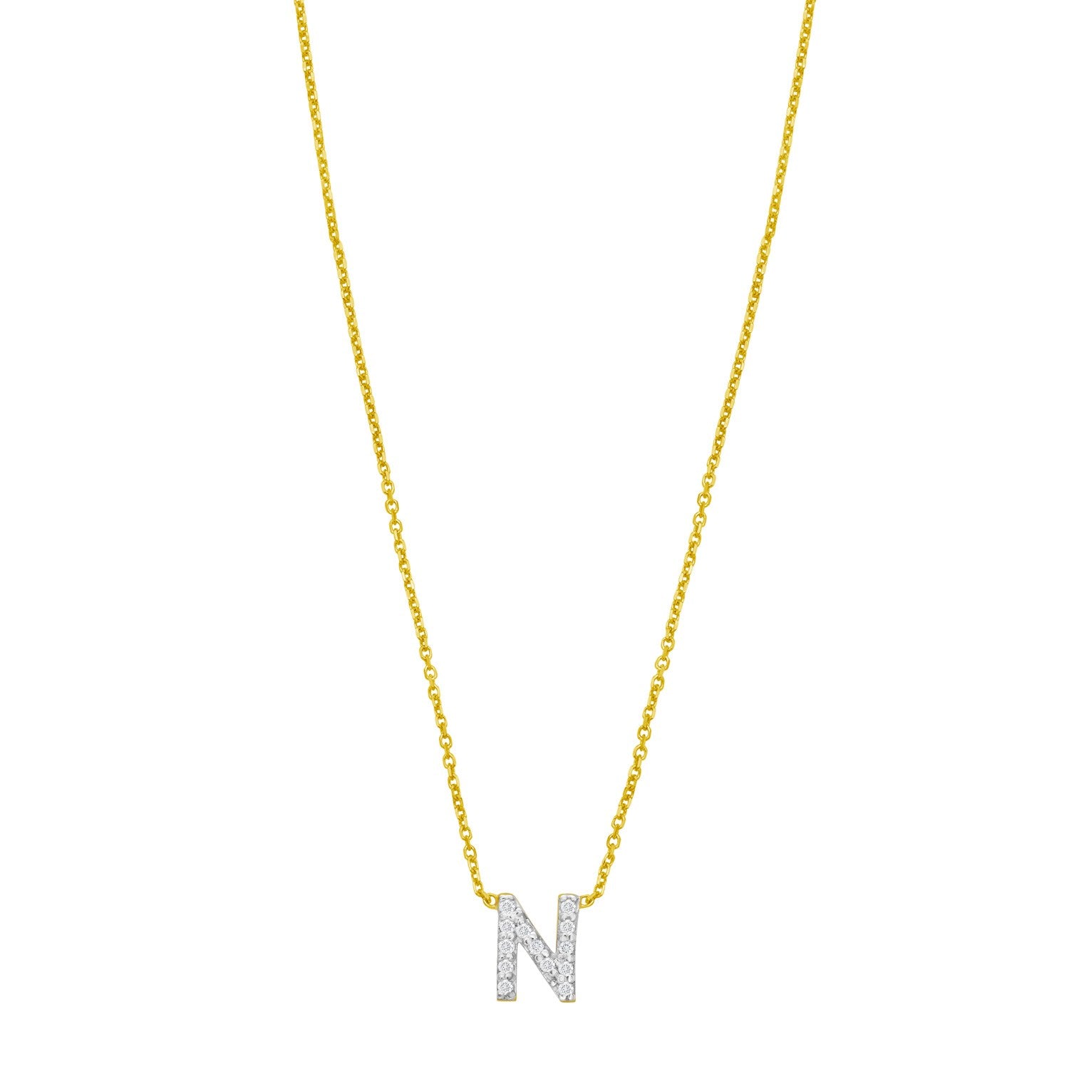 14K Yellow Gold Mini Diamond N Initial Pendant Necklace