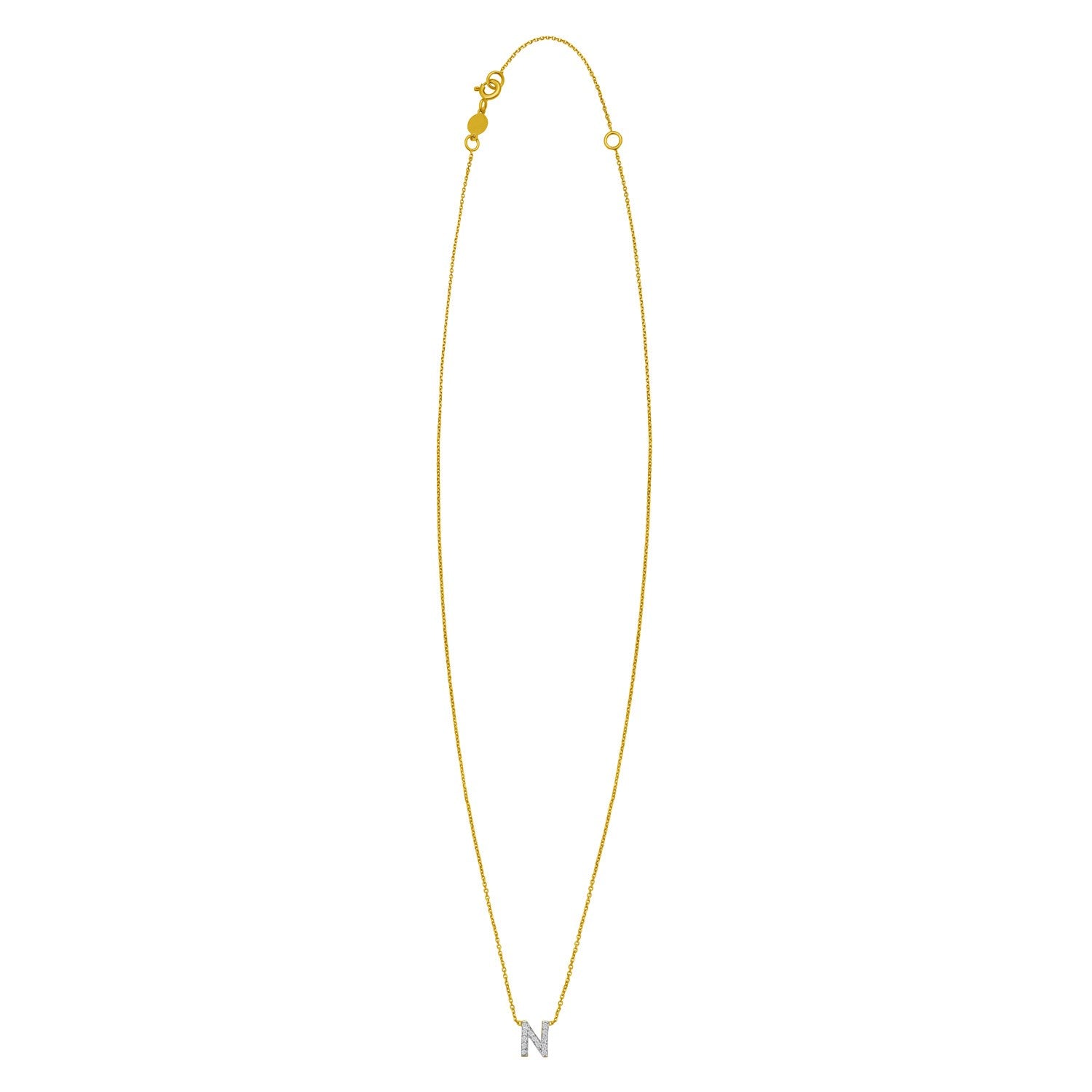 14K Yellow Gold Mini Diamond N Initial Pendant Necklace