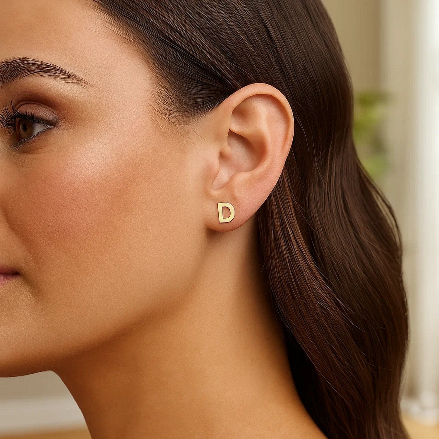 14K Yellow Gold Yours Truly Initial D Stud Earring