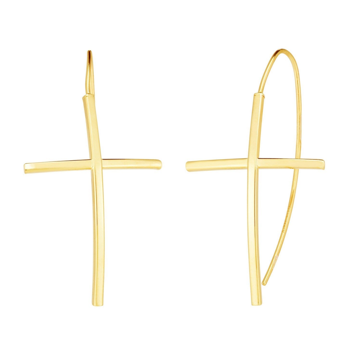 14K Yellow Gold Cross Thread Drop Earrings