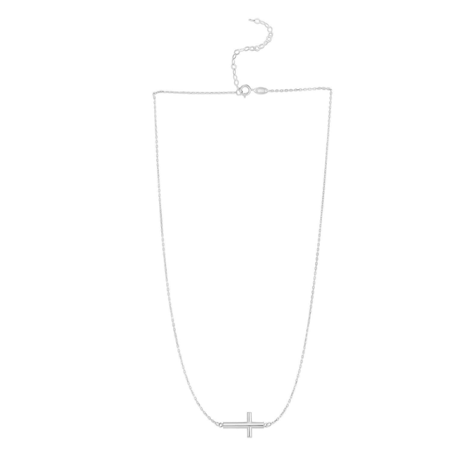 14K White Gold Diamond Cut Sideways Cross Necklace