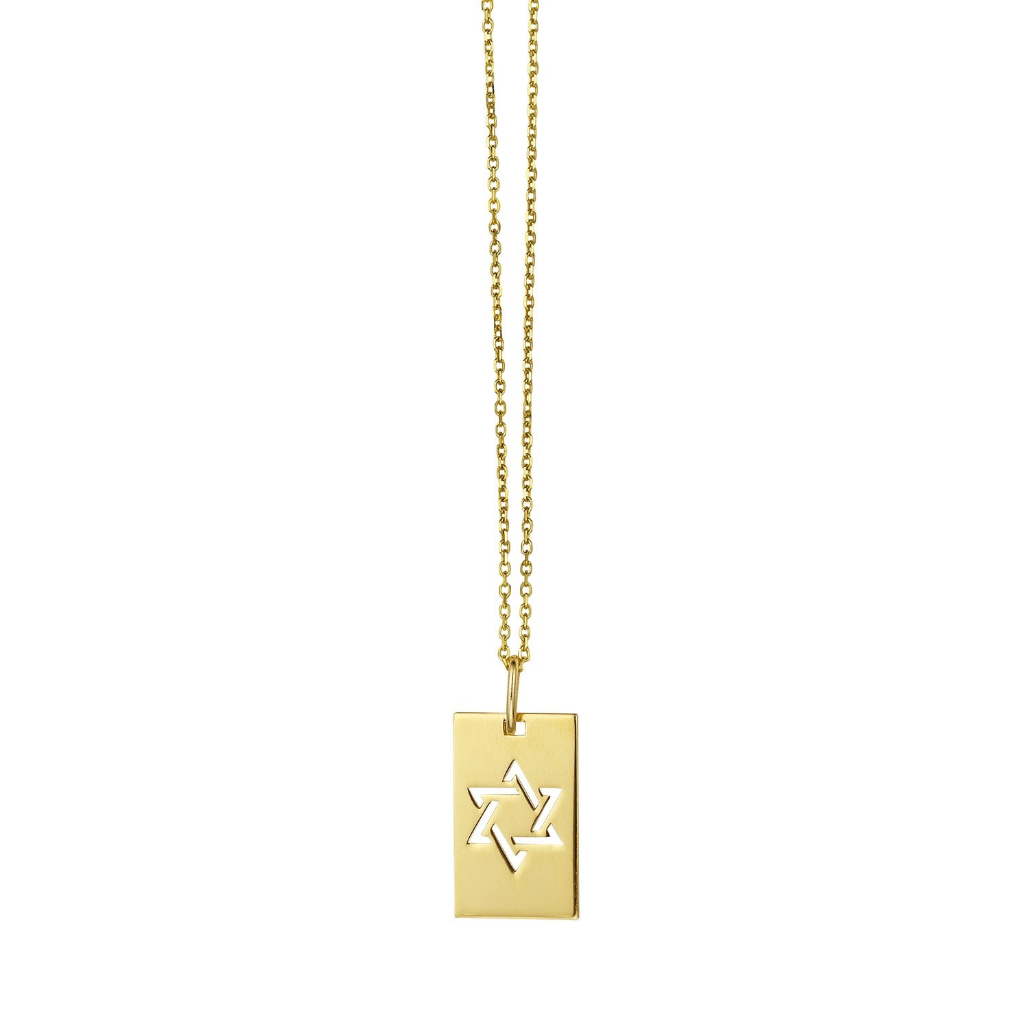 Star of David Tag Pendant Necklace in 14K Yellow Gold