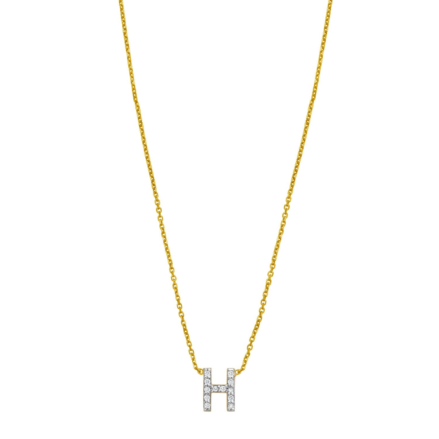 14K Yellow Gold Mini Diamond H Initial Pendant Necklace