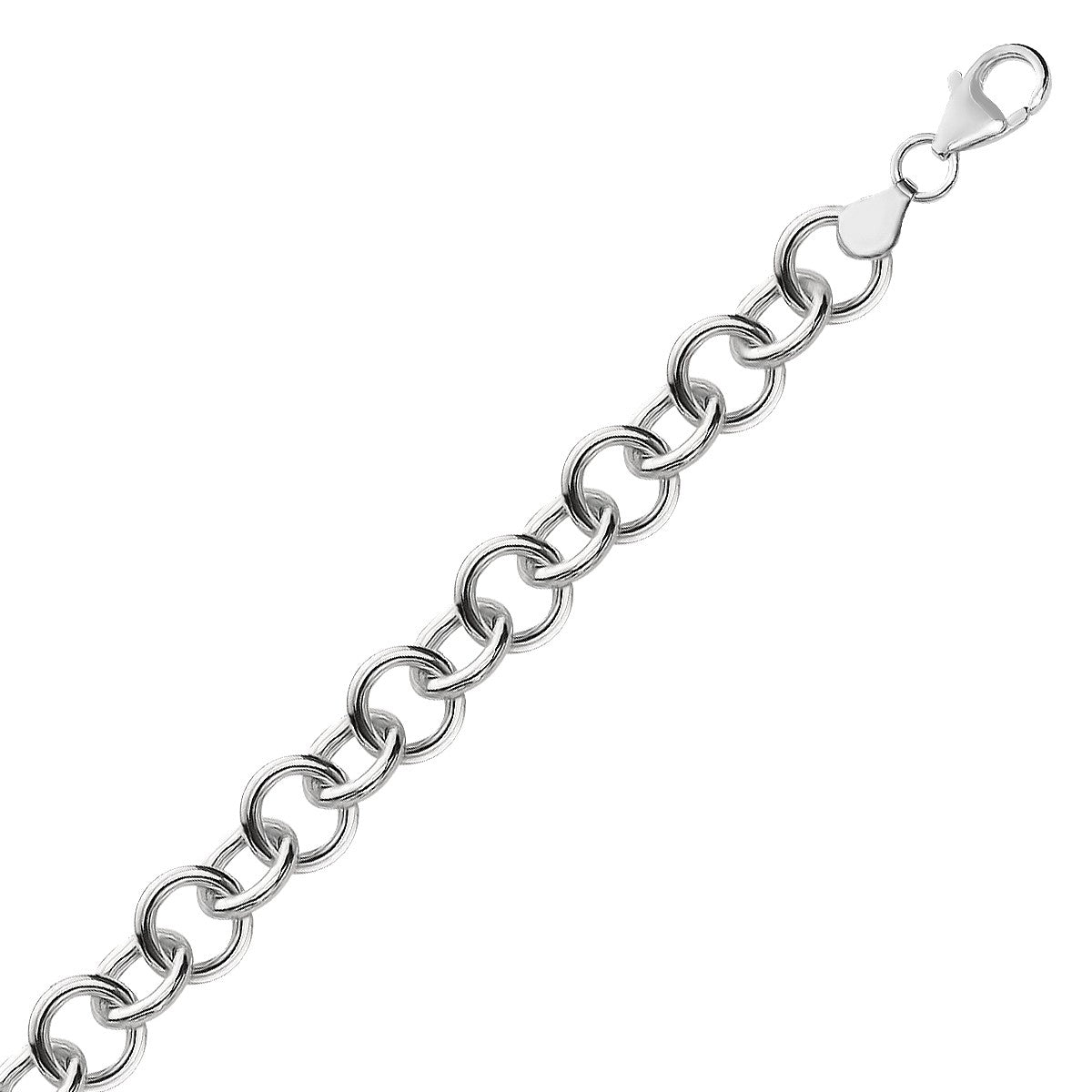 Sterling Silver Rolo Style Polished Charm Bracelet with Rhodium Plating(8.15 mm)