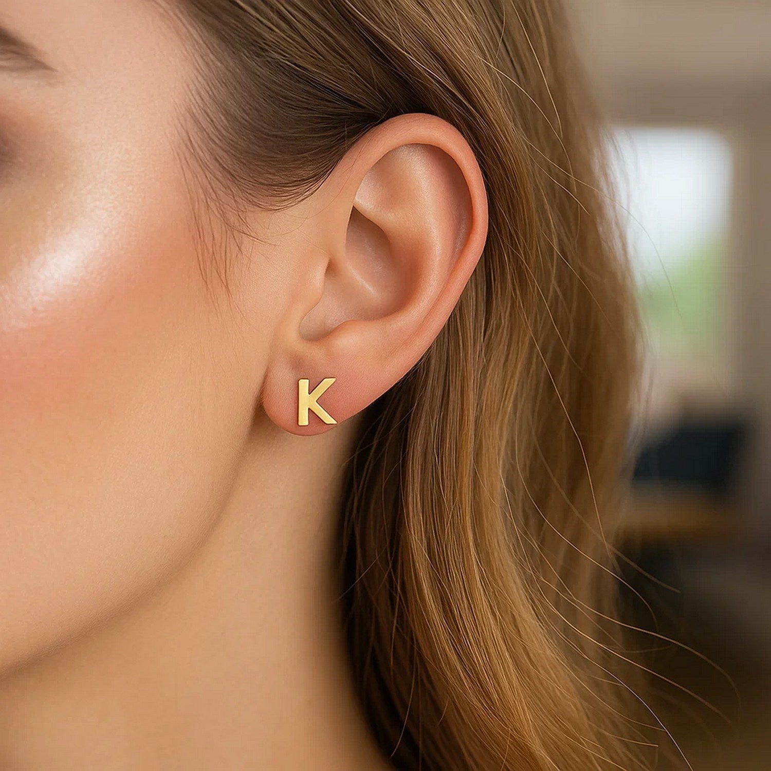 14K Yellow Gold Yours Truly Initial K Stud Earrings