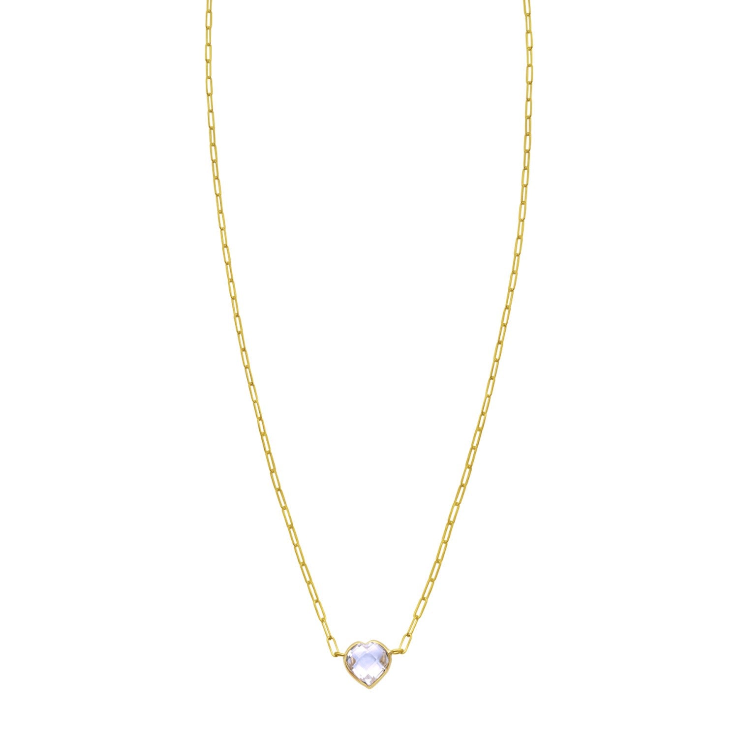 14K Yellow Gold White Topaz Heart Necklace (1.50 mm)