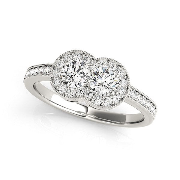 14k White Gold Two Stone Diamond Halo Ring (3/4 cttw)