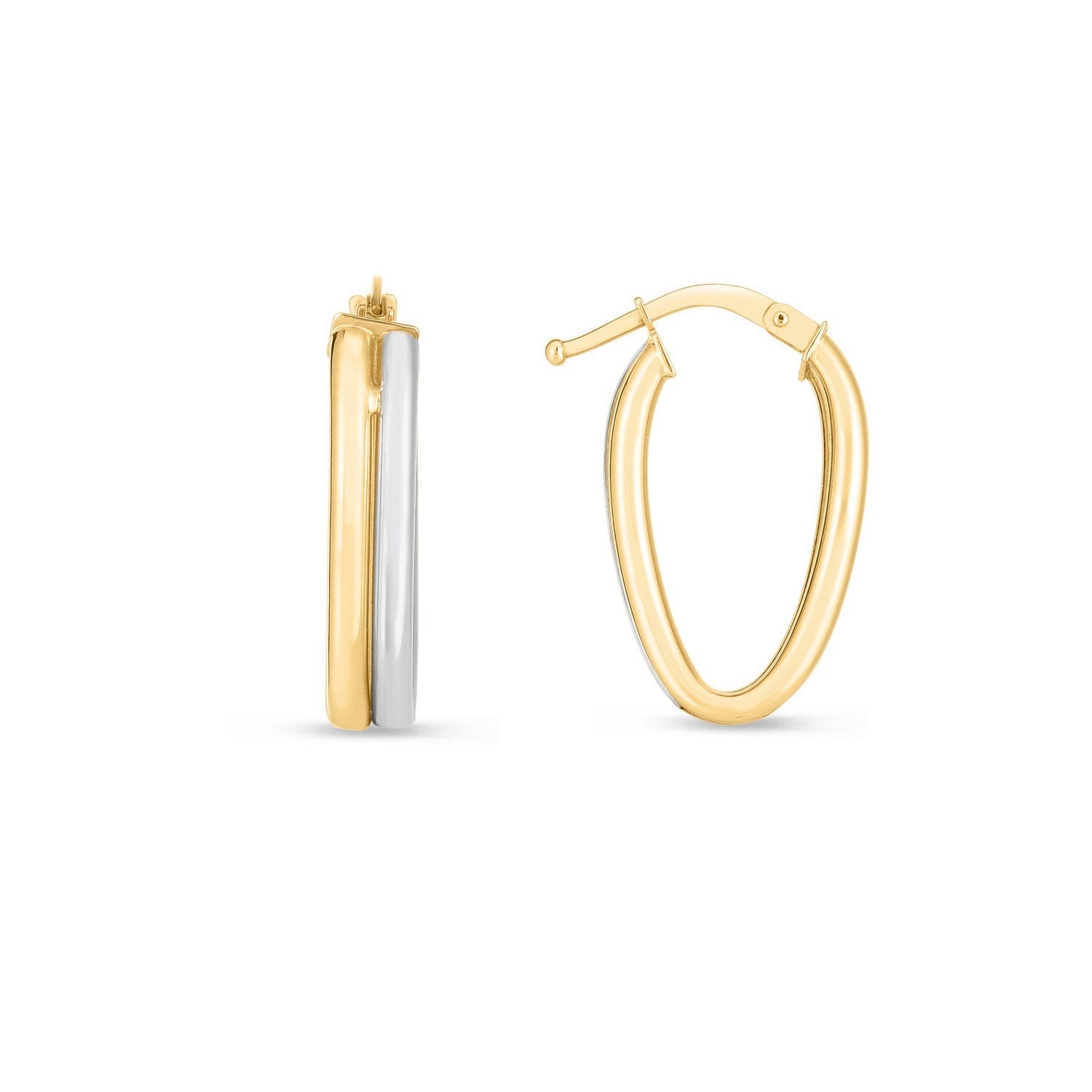 14K Tow Tone Gold Double Oval Hoop Earrings