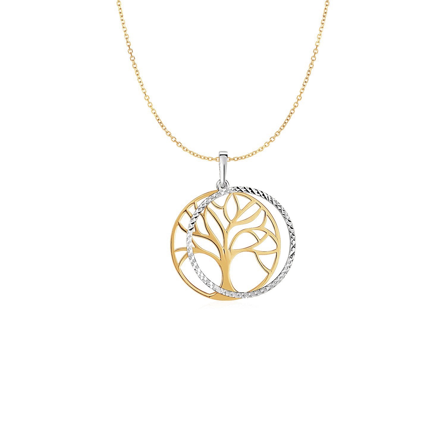 Two Layer Tree Pendant in 14k Two Tone Gold