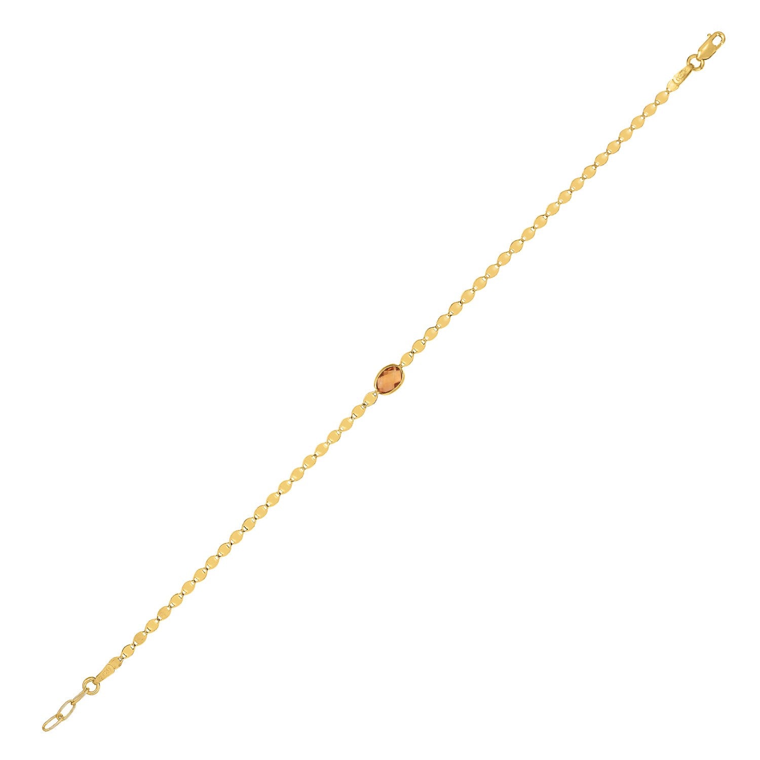 14K Yellow Gold Citrine Mirrored Chain Bracelet (2.20 mm)