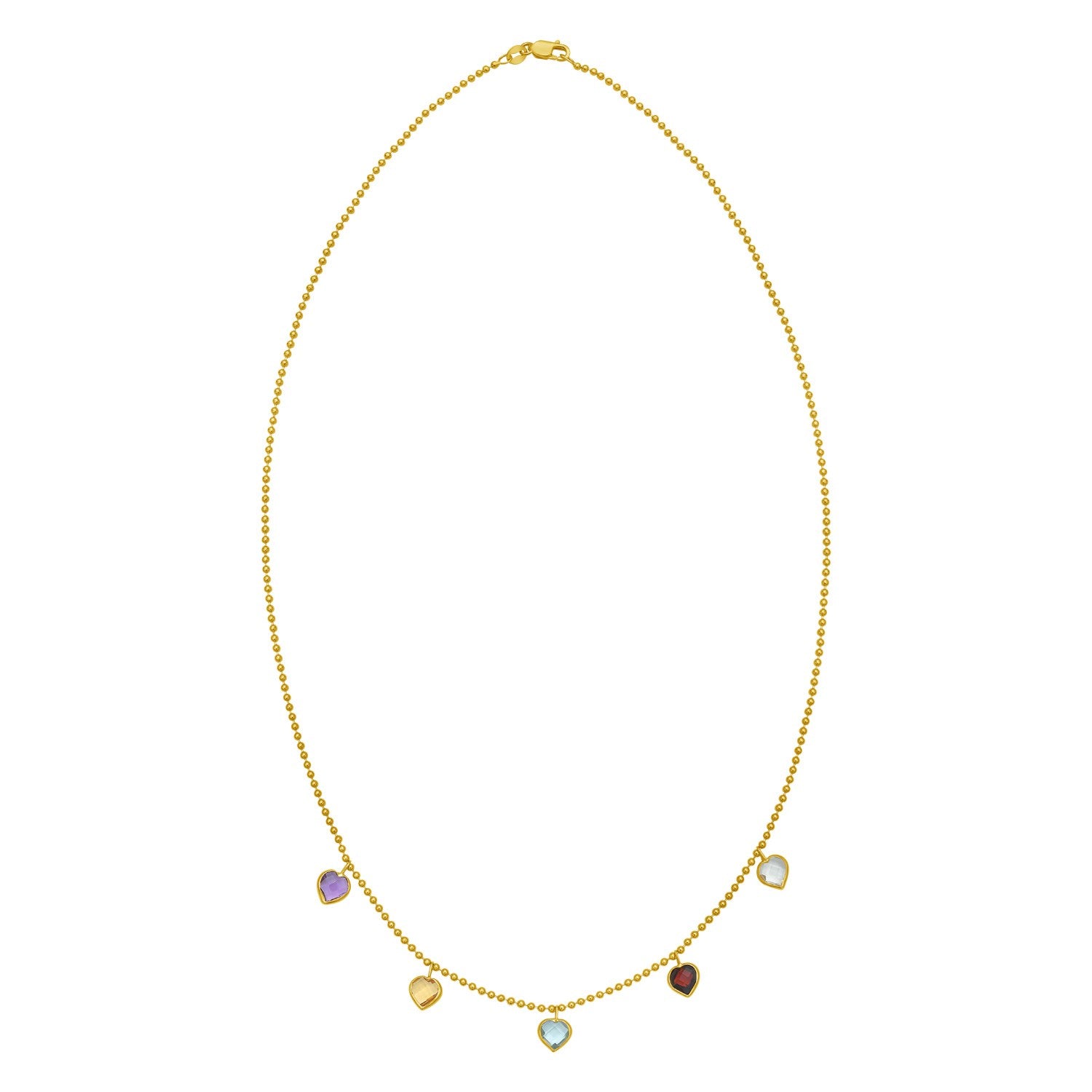14K Yellow Gold Multi Gemstone Heart Necklace (1.50 mm)