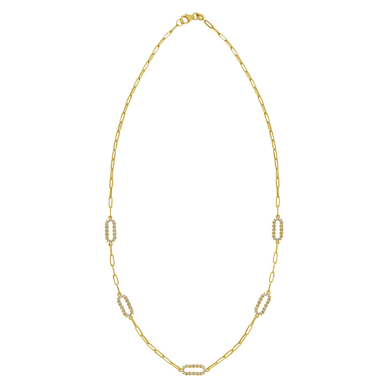 14K Yellow Gold Diamon Oro Paperclip Necklace