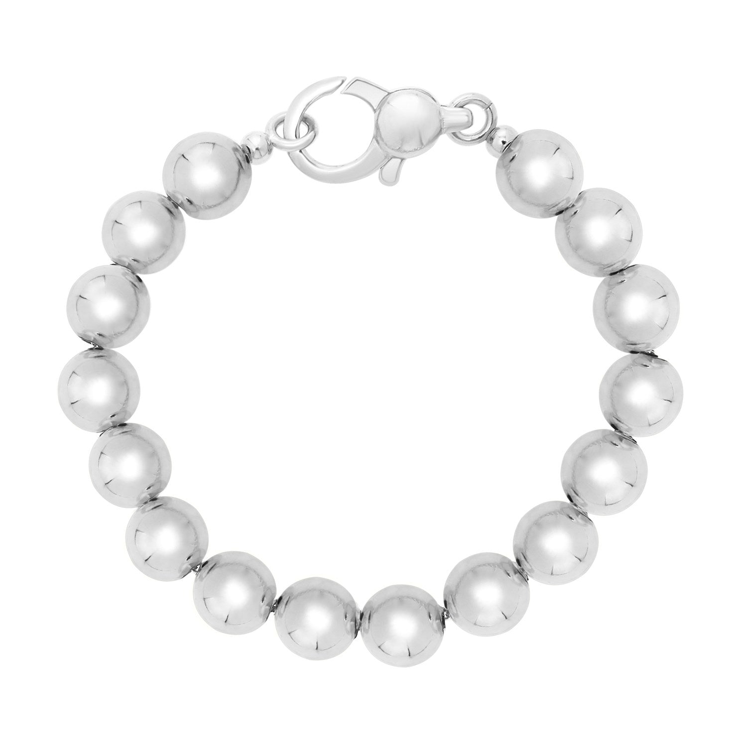 Rhodium Plated Sterling Silver Bold Bead Bracelet (10.00 mm)