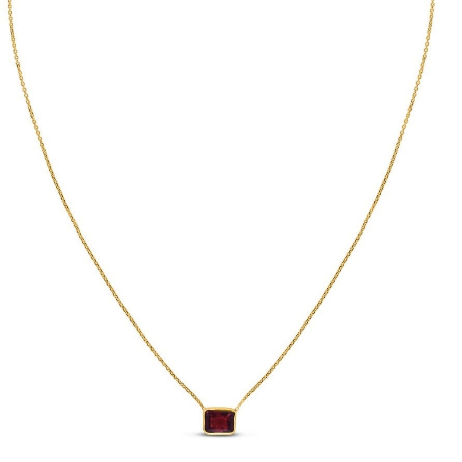 14K Yellow Gold Emerald Cut Garnet Necklace