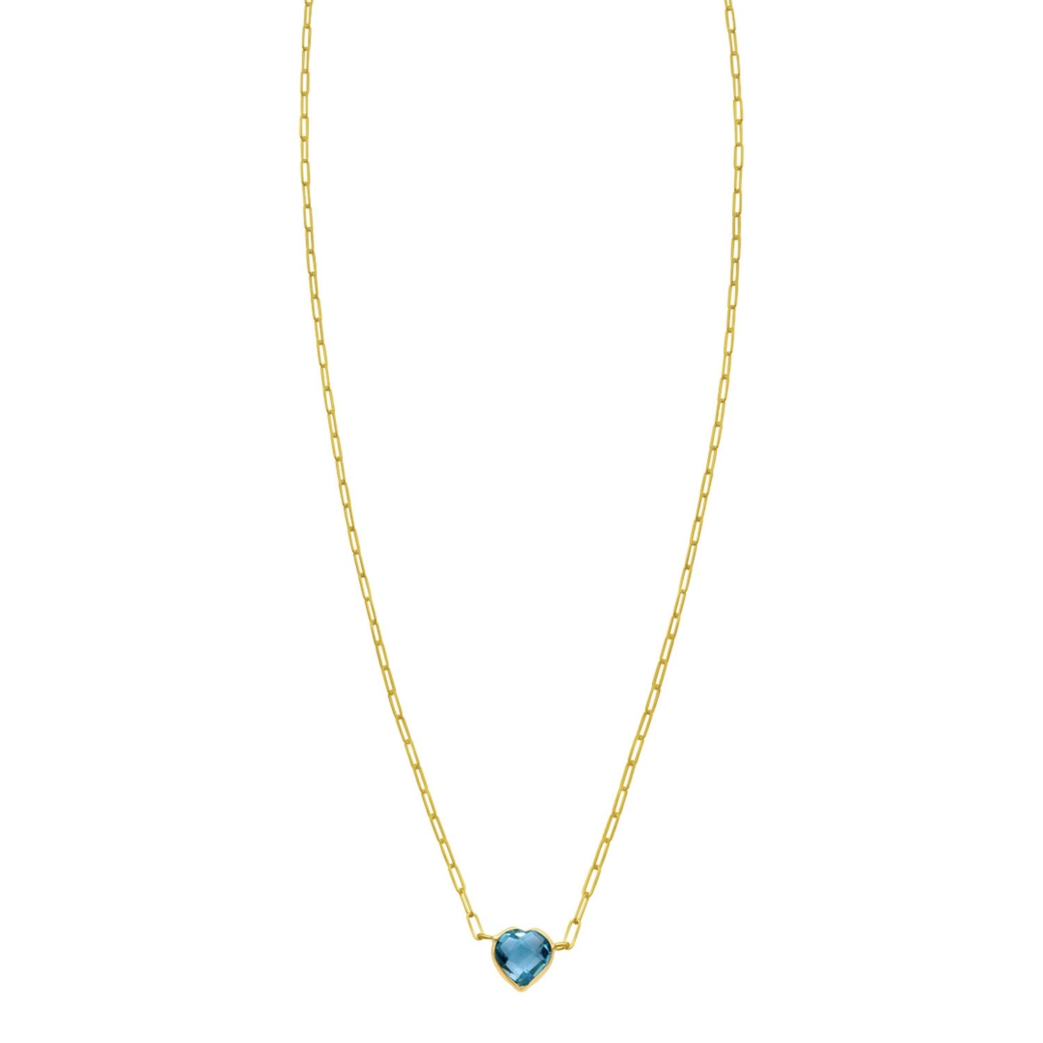14K Yellow Gold Blue Topaz Heart Necklace (1.50 mm)