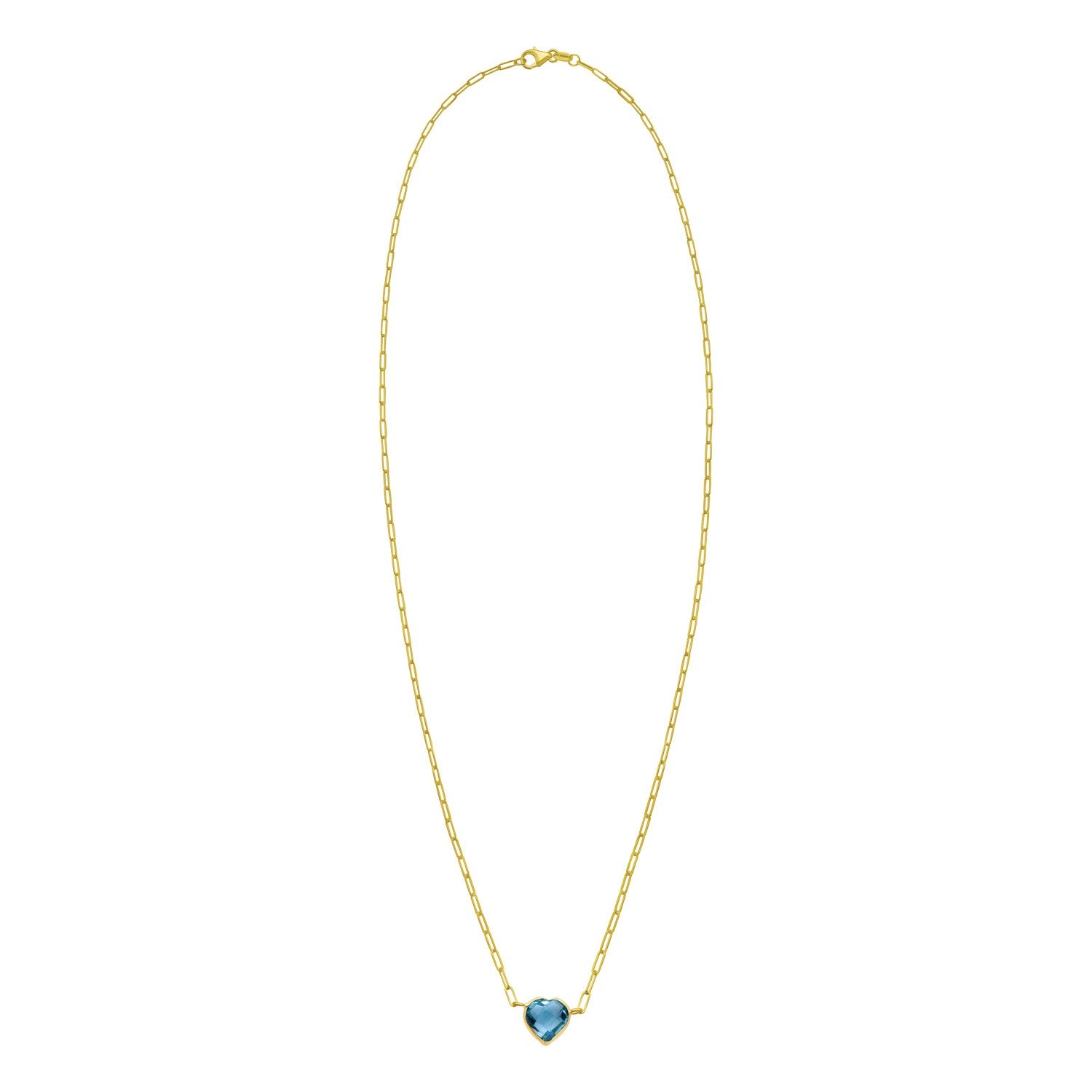 14K Yellow Gold Blue Topaz Heart Necklace (1.50 mm)