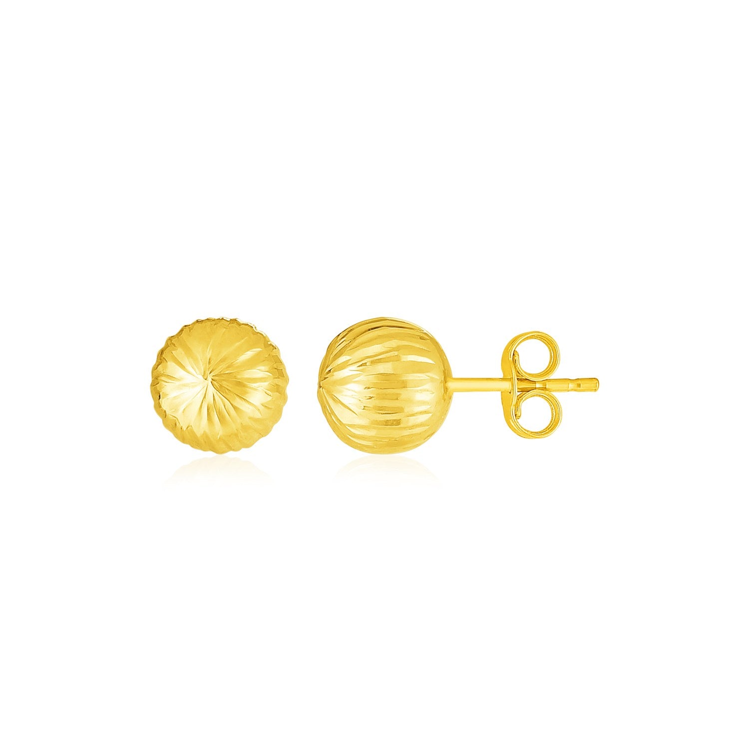 14K Yellow Gold Ball Earrings with Linear Texture(5mm)