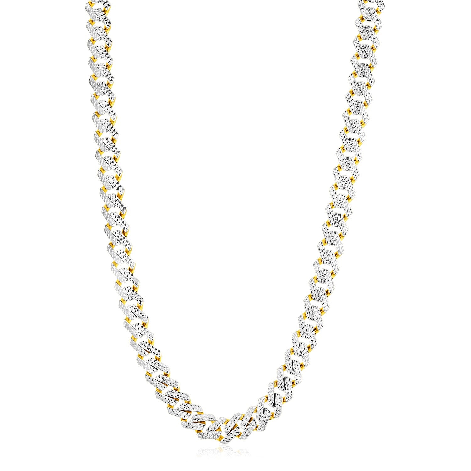 14k Yellow Gold White Pave High Polish Modern Lite Edge Chain (11.50 mm)