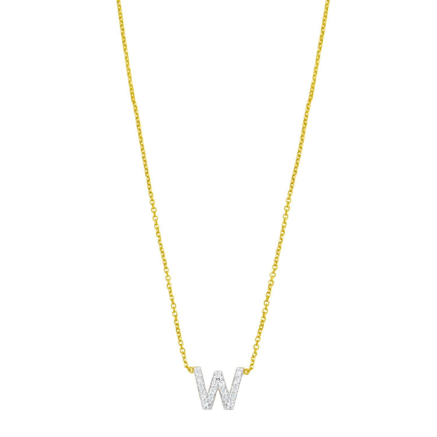 14K Yellow Gold Mini Diamond W Initial Pendant Necklace