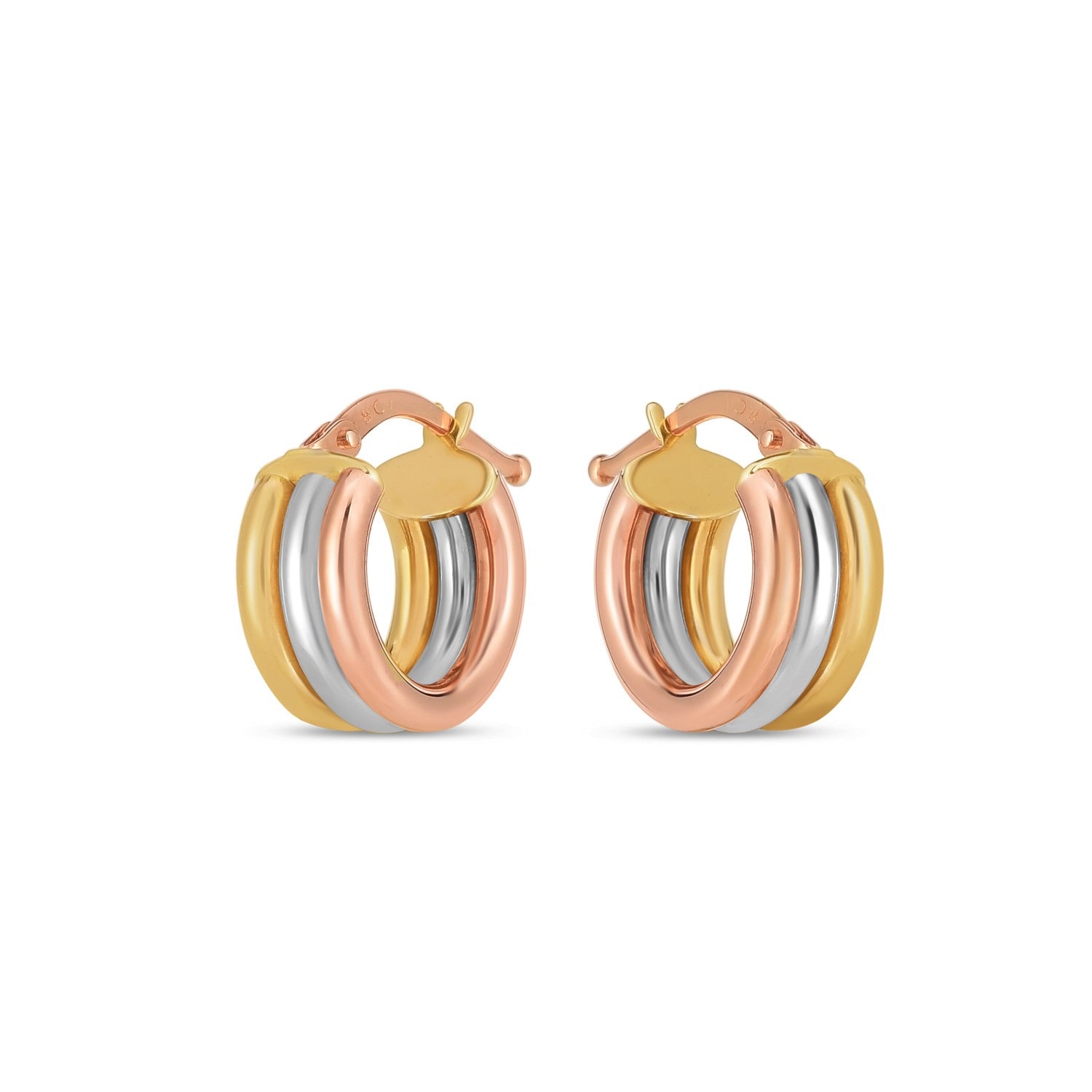 14k Tri Color Gold Trilogy Hoops - Lindove