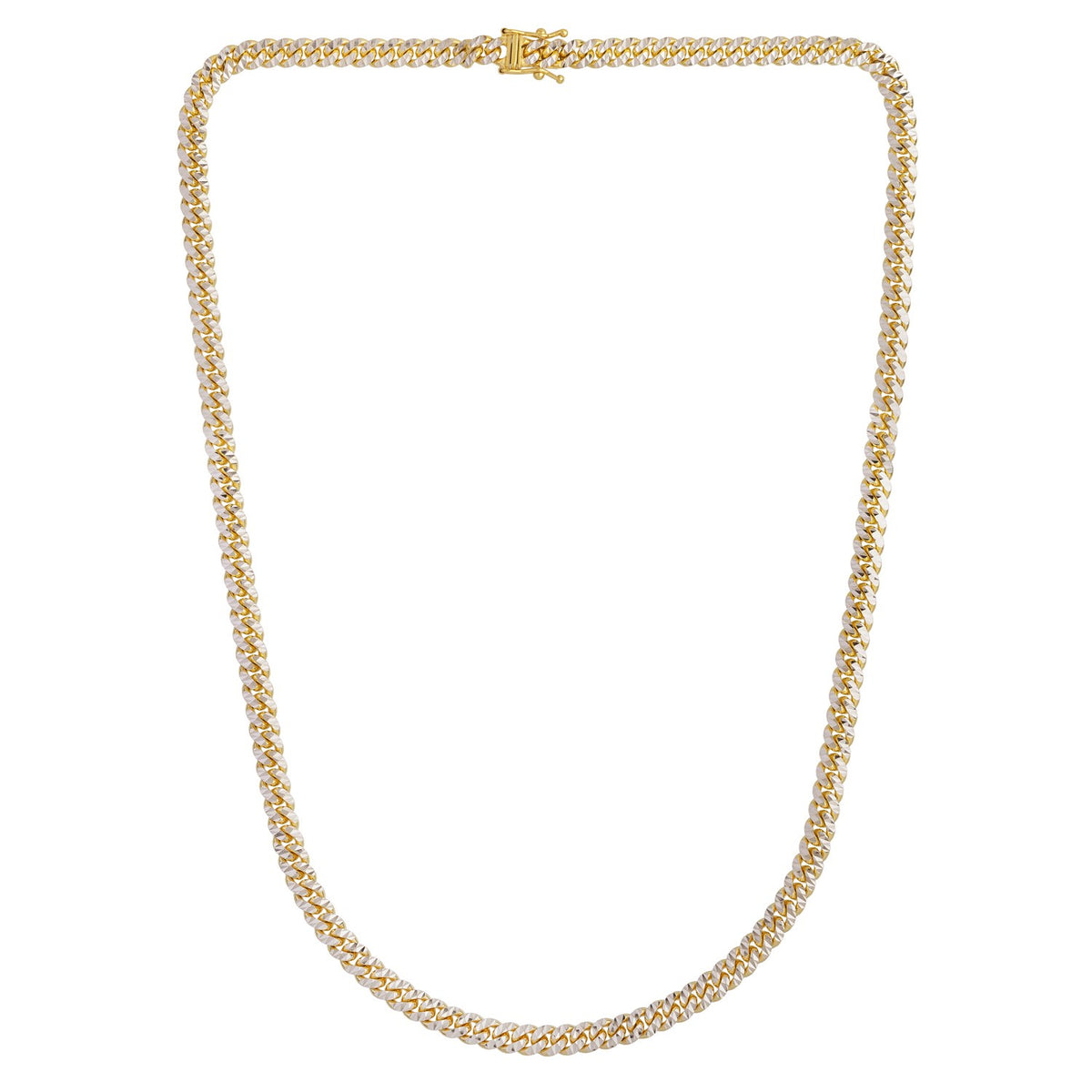 Classic Miami Cuban White Pave Solid Chain in 14k Yellow Gold (6.00 mm) - Lindove
