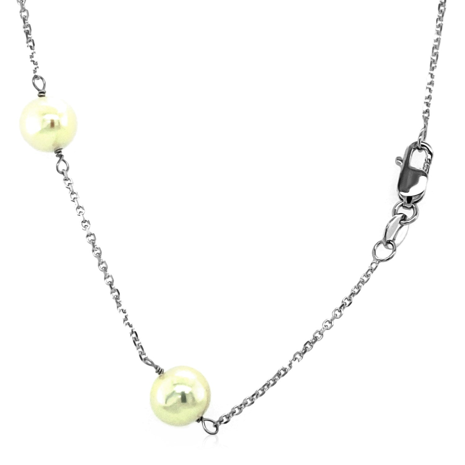 14k White Gold Necklace with White Pearls - Lindove