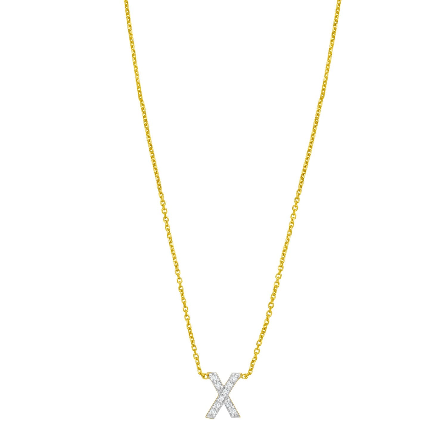 14K Yellow Gold Mini Diamond X Initial Pendant Necklace