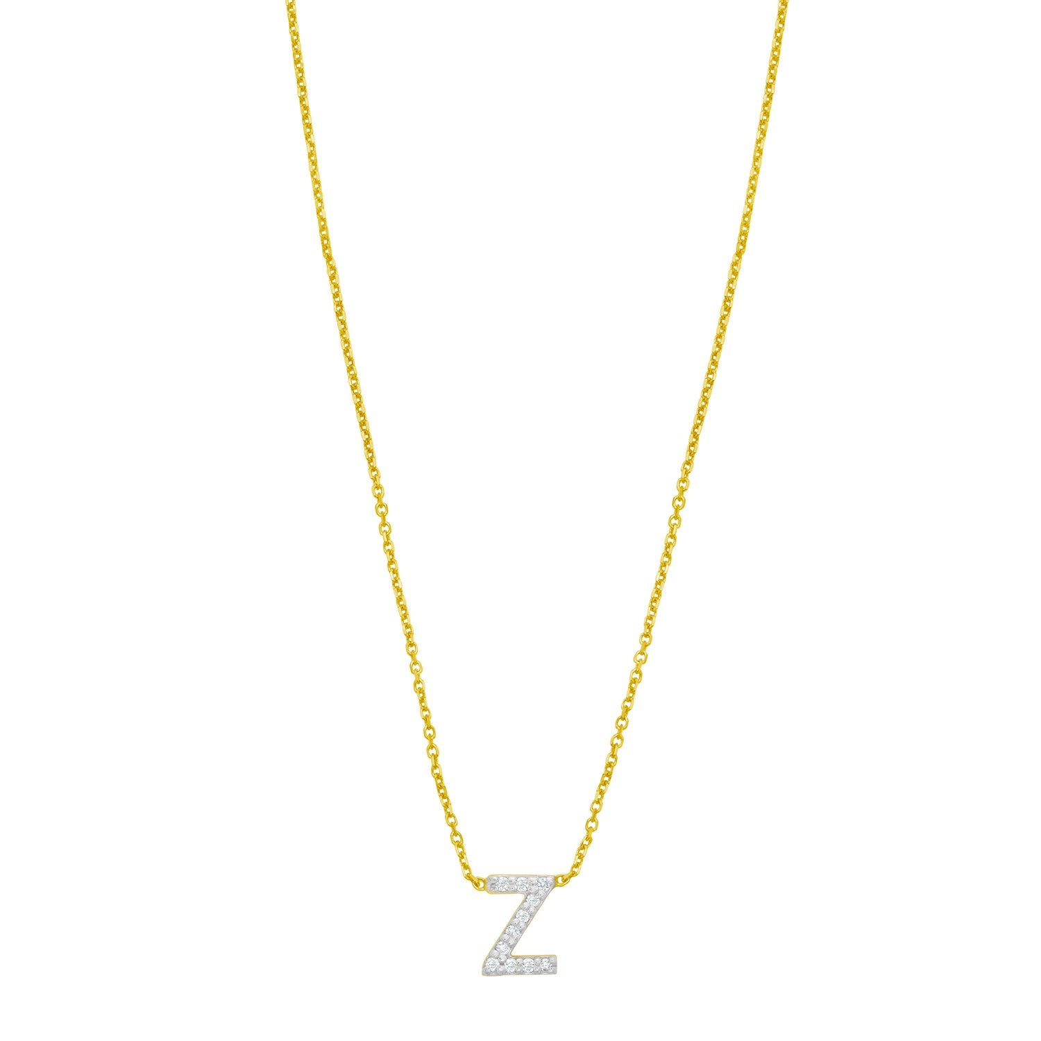 14K Yellow Gold Mini Diamond Z Initial Pendant Necklace