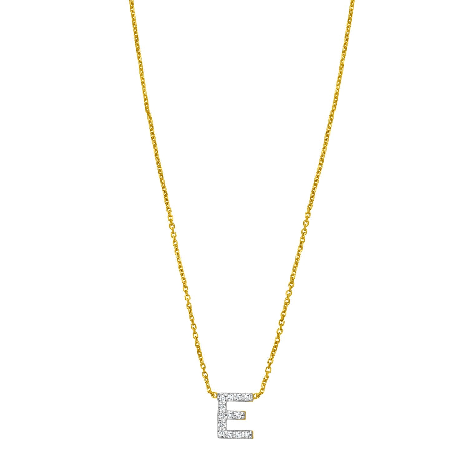 14K Yellow Gold Mini Diamond E Initial Pendant Necklace