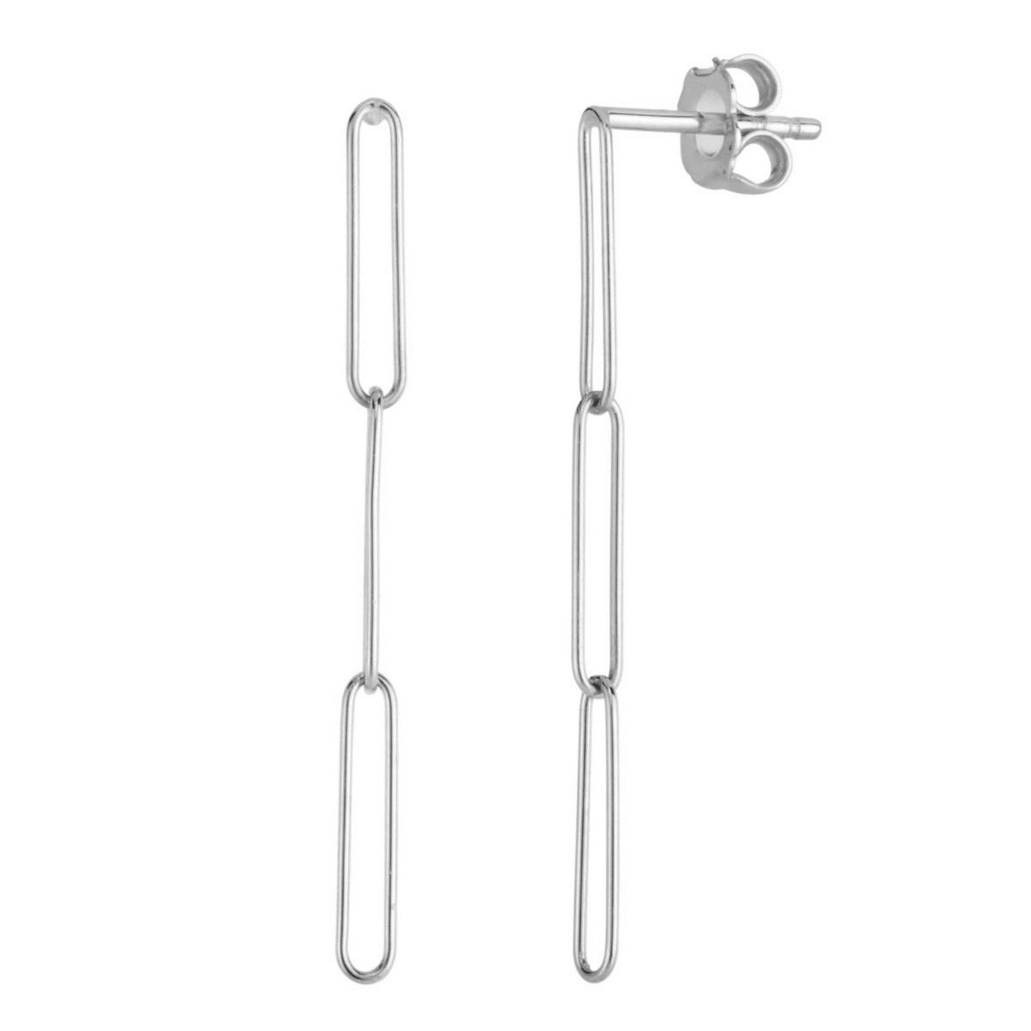 14K White Gold Lungo Paperclip Drop Earrings