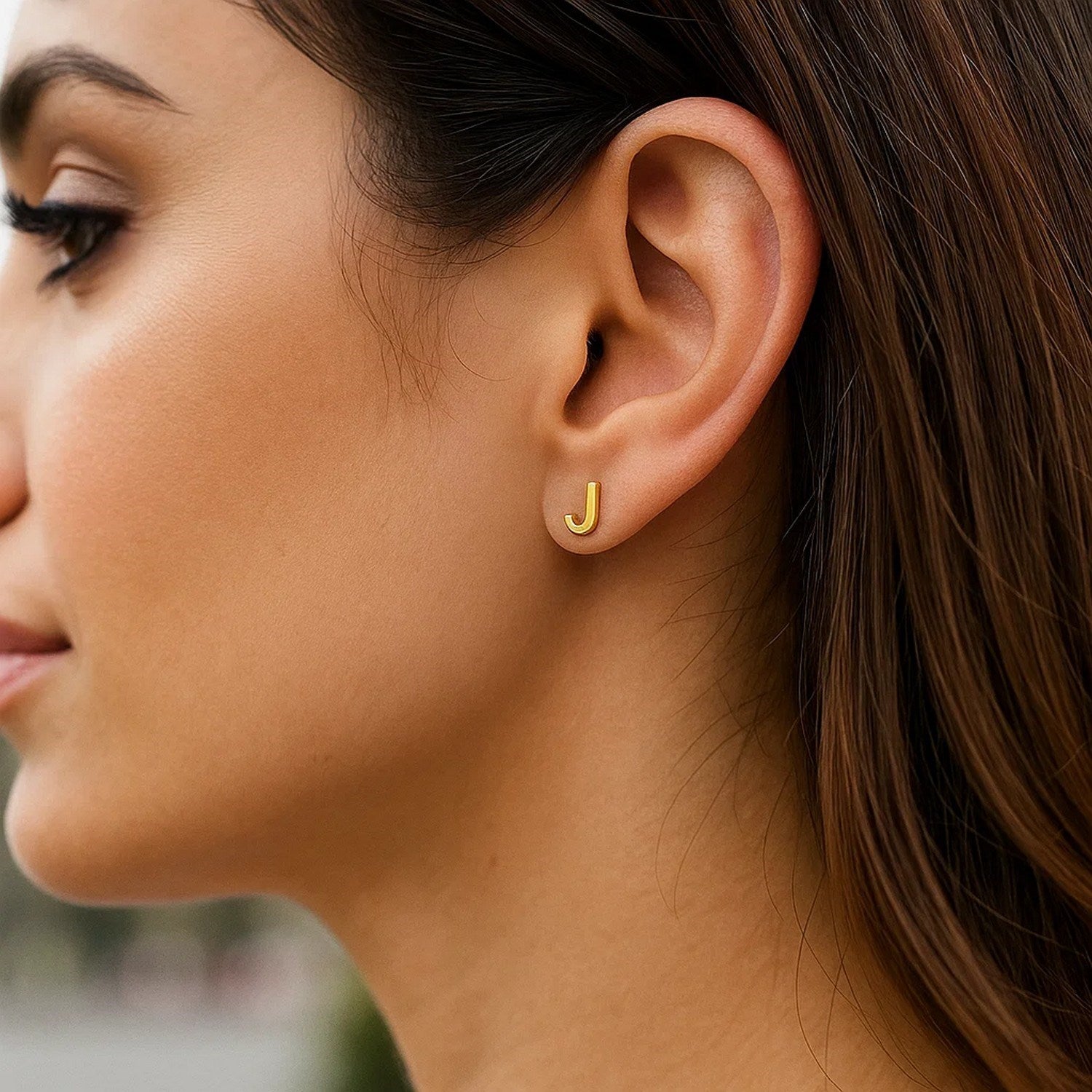 14K Yellow Gold Yours Truly Initial J Stud Earrings