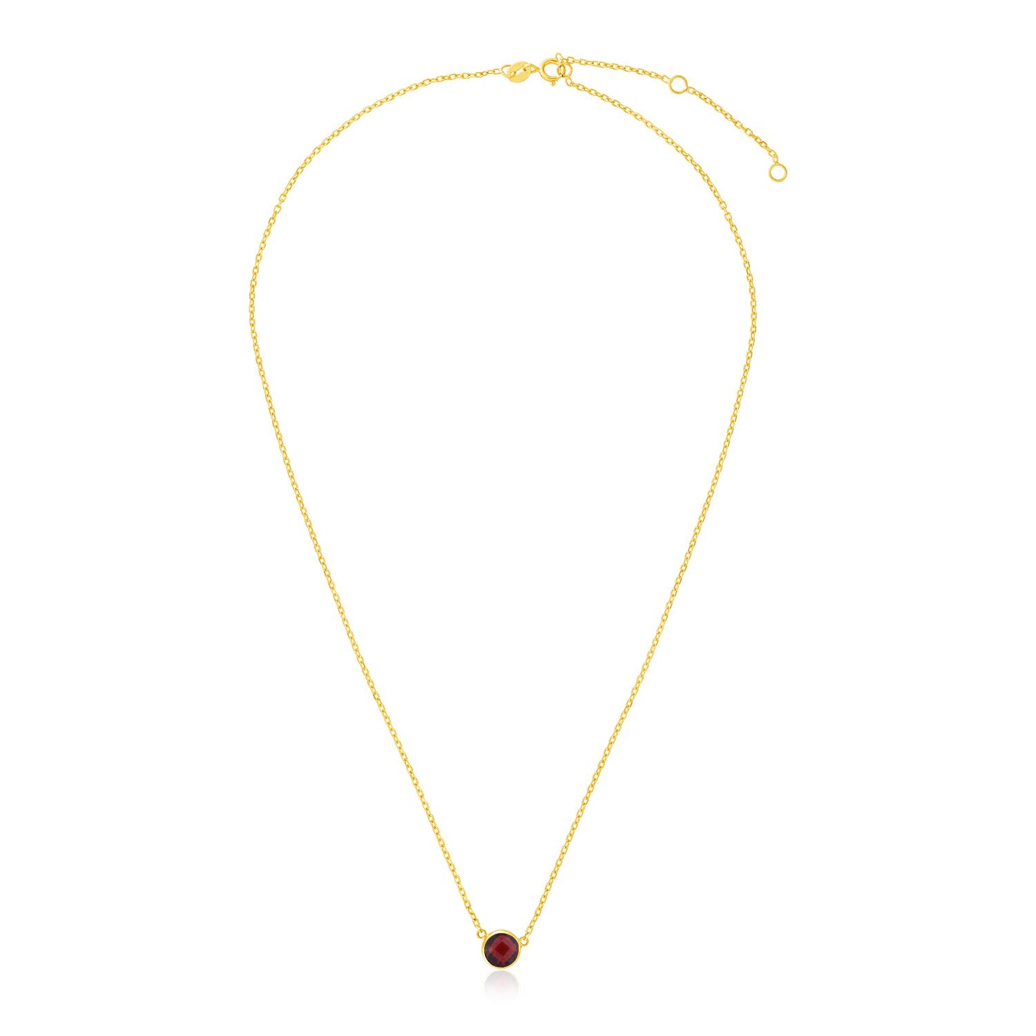 14k Yellow Gold 17 inch Necklace with Round Garnet