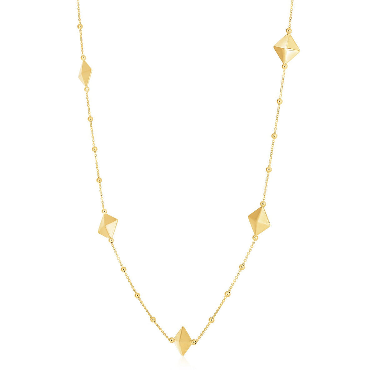 14k Yellow Gold High Polish Pyramid Station Necklace - Lindove