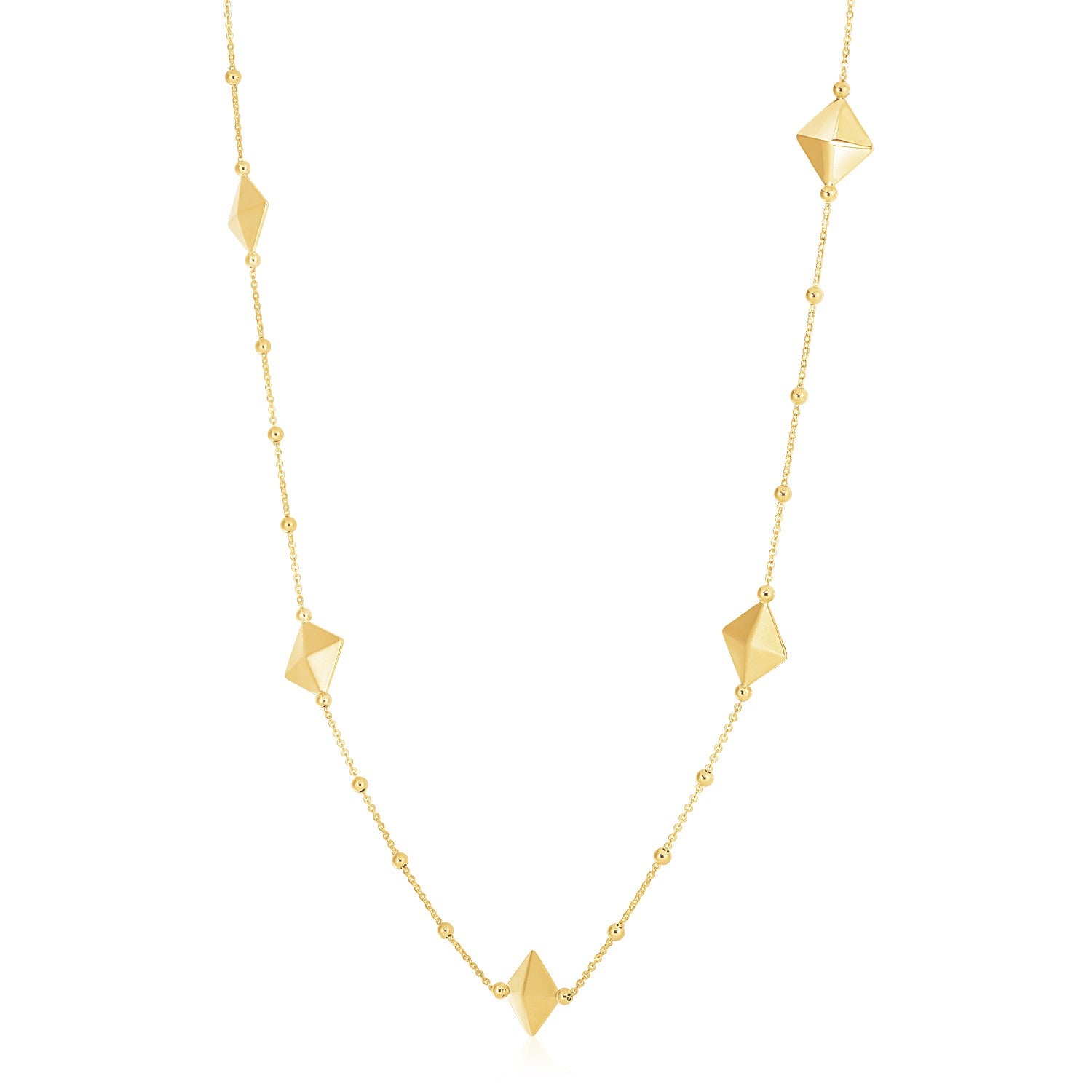 14k Yellow Gold High Polish Pyramid Station Necklace - Lindove